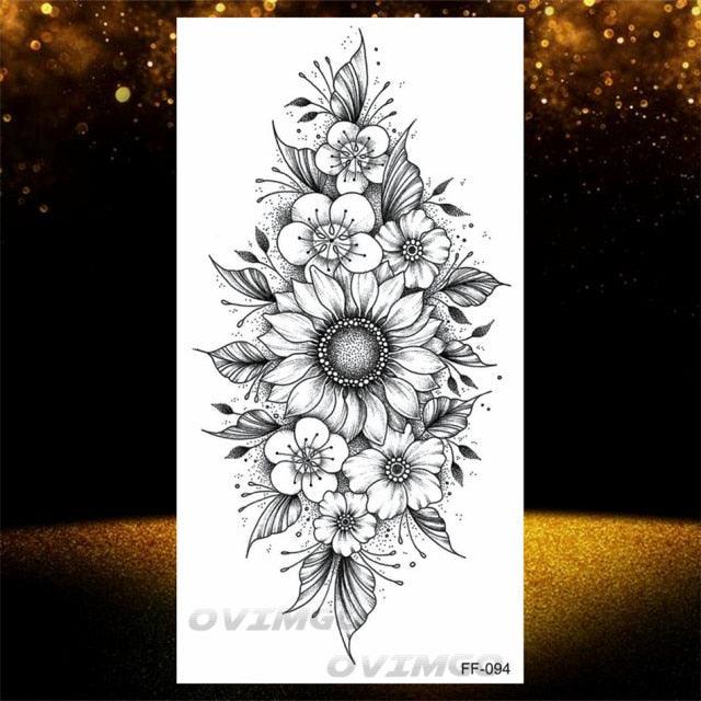 Temporary Lotus Flower Sticker Tattoo Fake Black Elegant Flower Design Women Body Art Fake Arm Tattoo Stickers For Womens