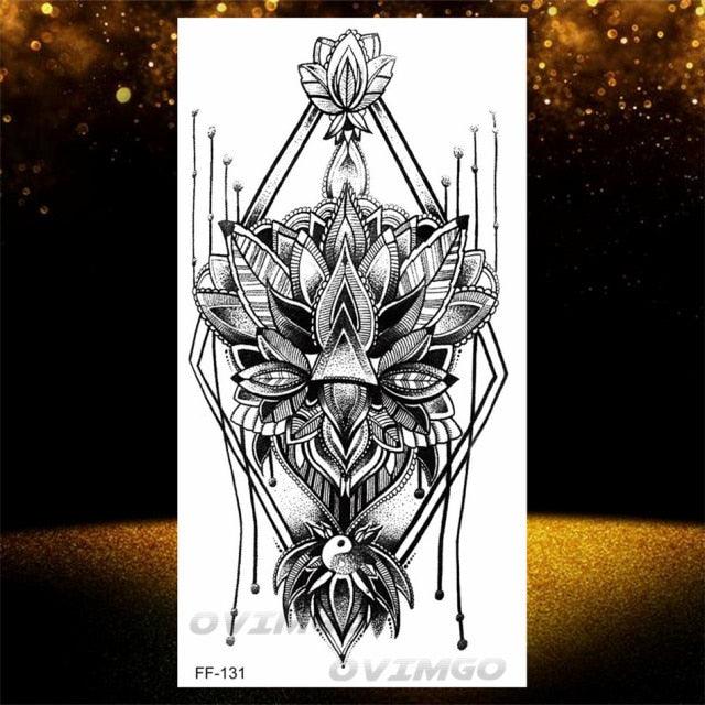 Temporary Lotus Flower Sticker Tattoo Fake Black Elegant Flower Design Women Body Art Fake Arm Tattoo Stickers For Womens
