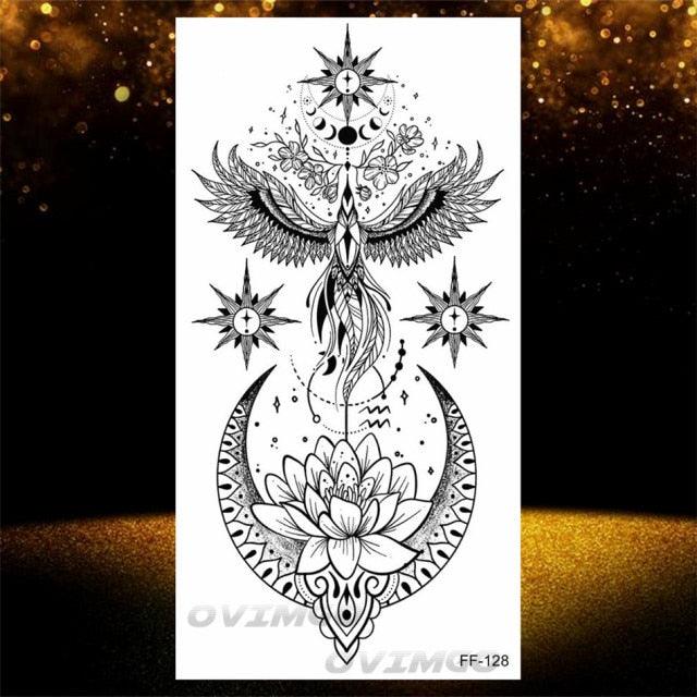 Temporary Lotus Flower Sticker Tattoo Fake Black Elegant Flower Design Women Body Art Fake Arm Tattoo Stickers For Womens