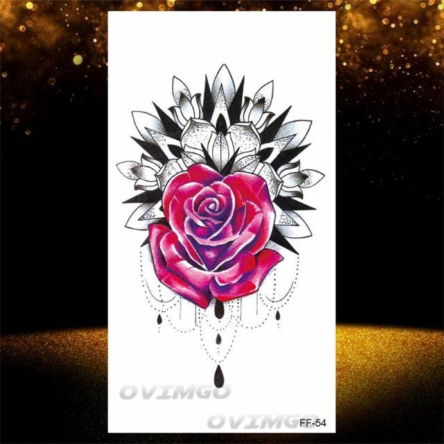 Temporary Lotus Flower Sticker Tattoo Fake Black Elegant Flower Design Women Body Art Fake Arm Tattoo Stickers For Womens