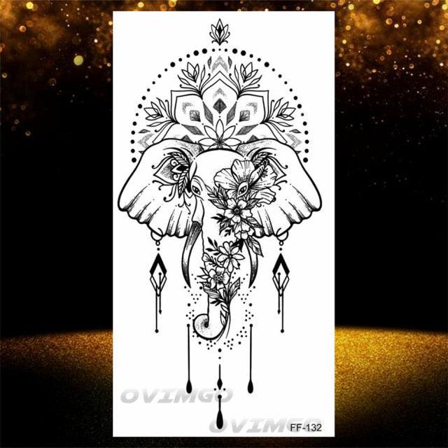 Temporary Lotus Flower Sticker Tattoo Fake Black Elegant Flower Design Women Body Art Fake Arm Tattoo Stickers For Womens