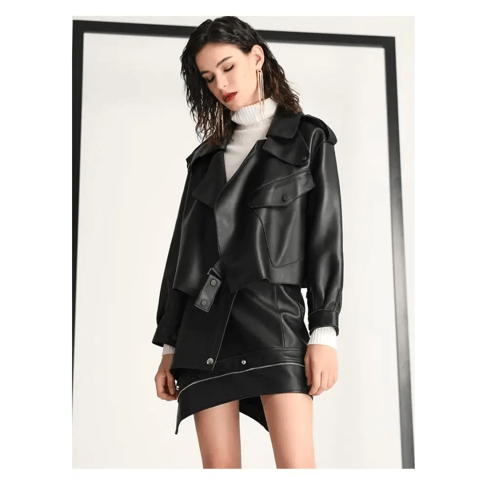 Unique Design Faux Leather Jacket Women Loose Soft Vintage Motorcycle Biker Coat Short Pu Leather Coat Female Punk Autumn Streetwear Outwear