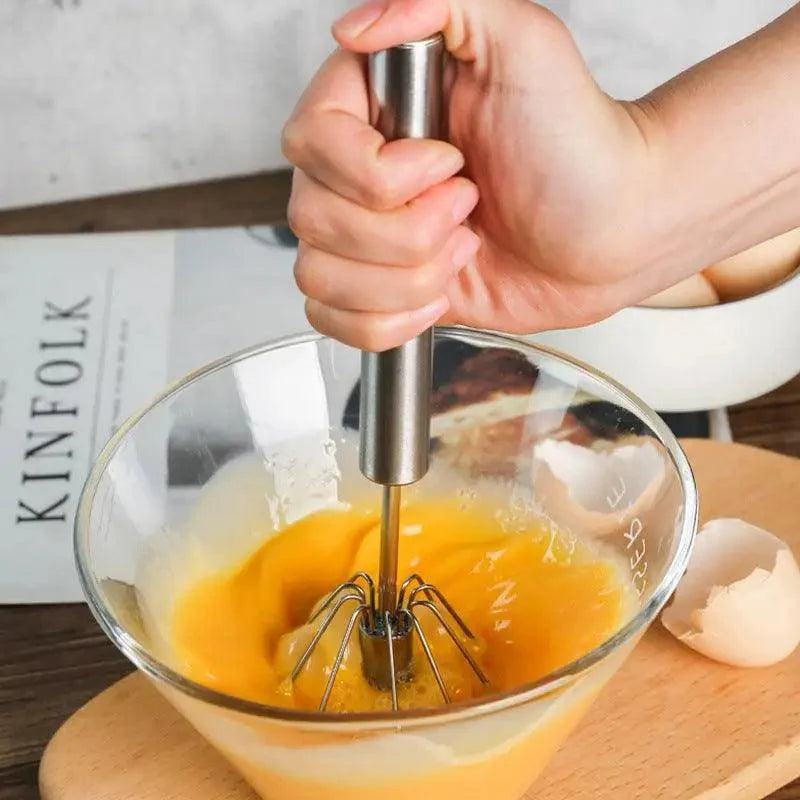 Unique Design Semi-automatic Egg Beater 304 Stainless Steel Egg Whisk Manual Hand Mixer Self Turning Egg Stirrer Kitchen Accessories Egg Tools