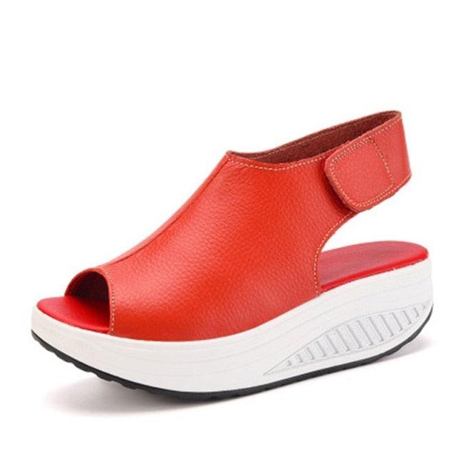 Vintage Women Platform Sandals Leather Sandals Open Toe Design Casual Women Walk Shoes Soft PU Leather Vintage Summer Casual Non-Slip Beach Platform Shoes Sandals