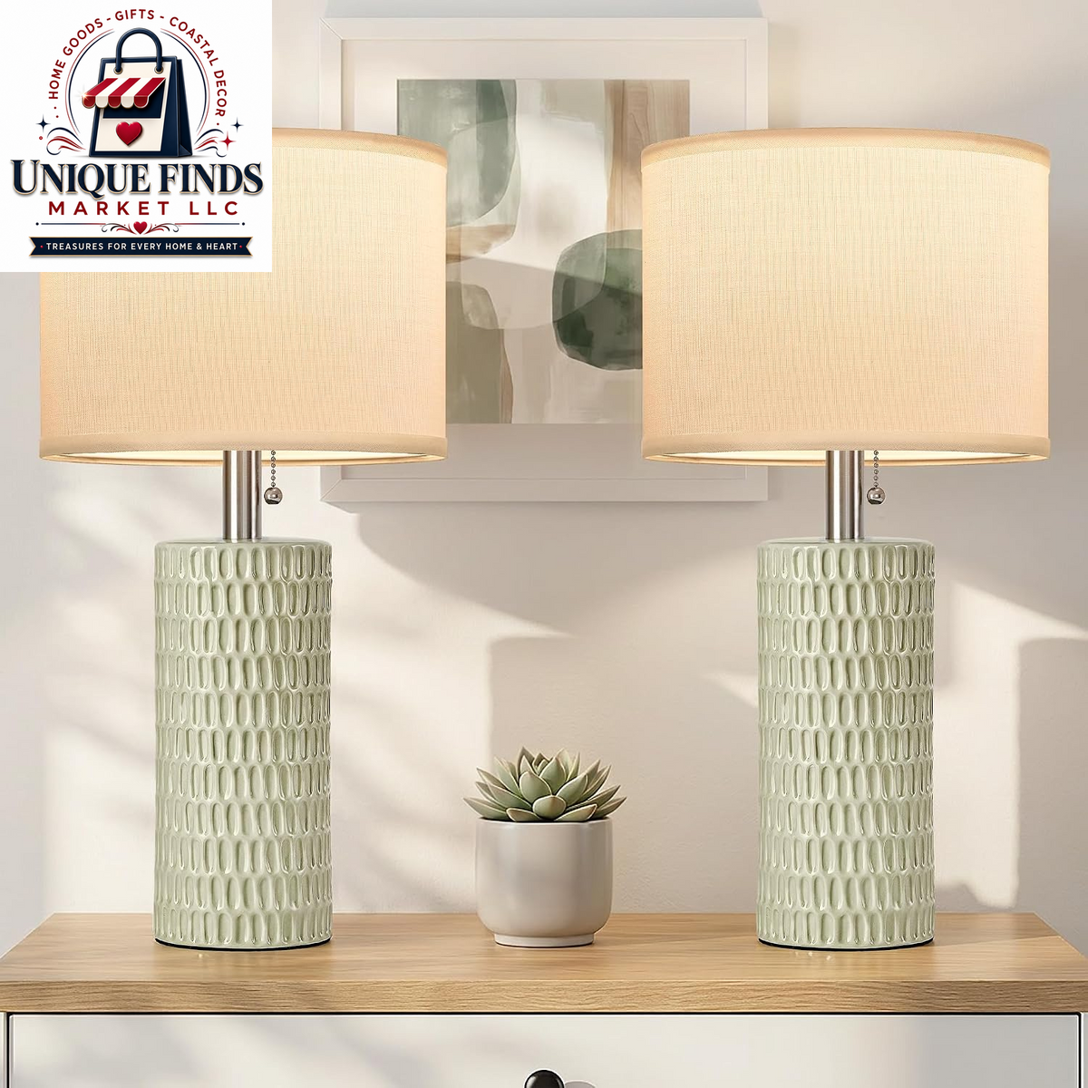 Reaketon 20” Modern Table Lamps Set of 2, Lamps for Bedroom, Blue