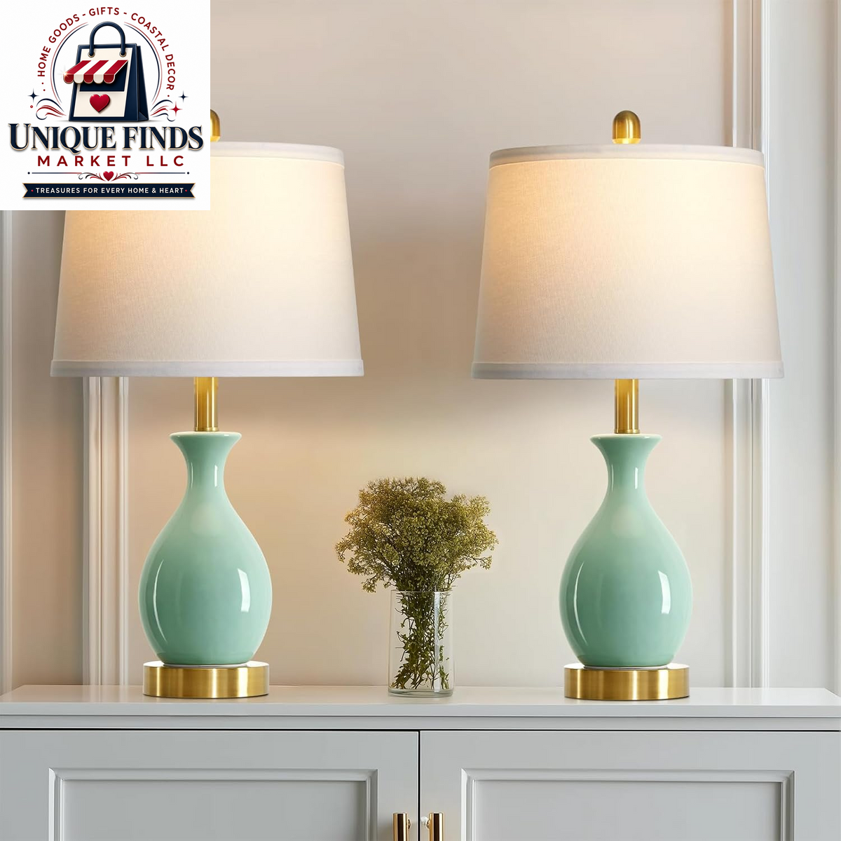 Set of 2 Sage Green 24.5" Ceramic Table Lamps for Bedroom and Living Room, Ideal for Nightstands and End Tables (Includes 2 LED Bulbs)