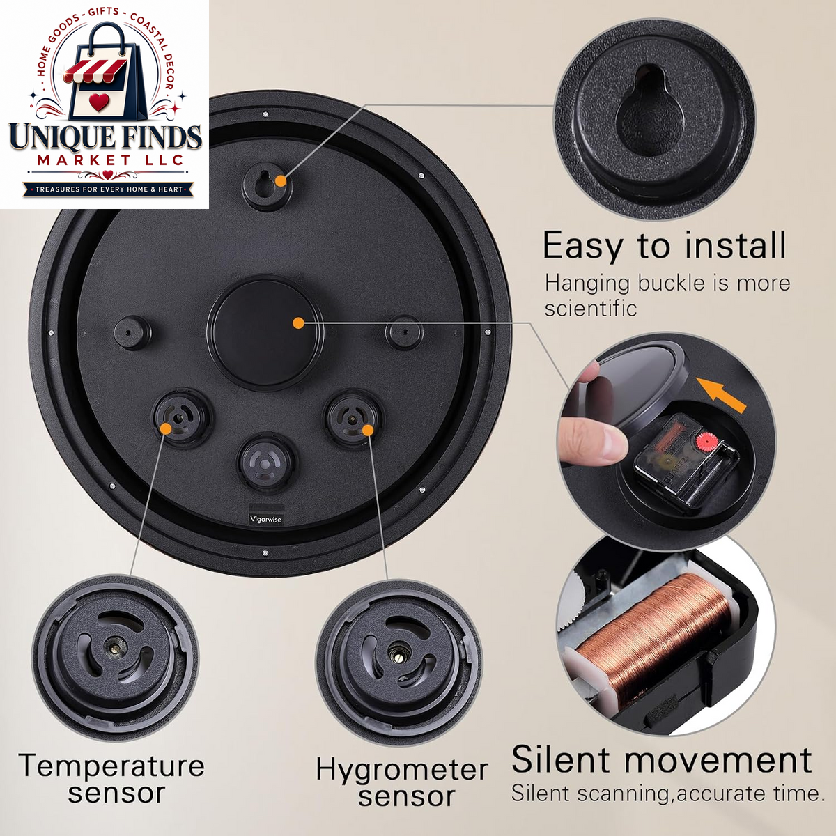 16-Inch Waterproof Outdoor Wall Clock with Temperature Display for Patio and Garden Use
