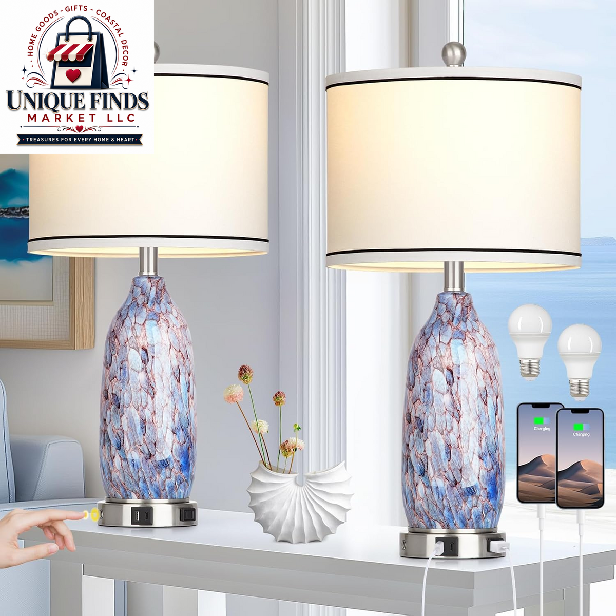 26" Coastal Table Lamps for Living Room and Modern Bedside Lighting Solutions for Bedrooms
