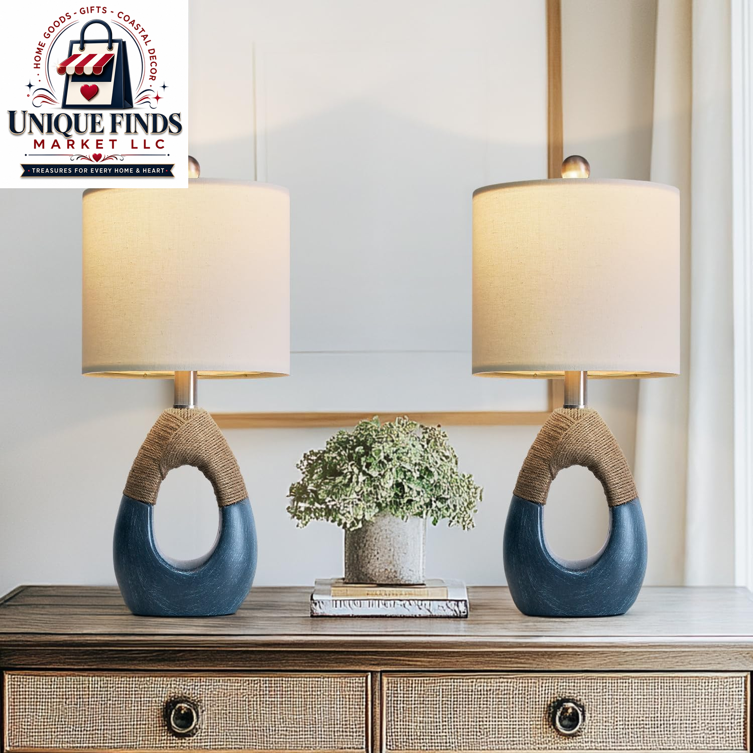 19 Inch Boho Table Lamps Set of 2 Blue Bedroom Living Room End Table Lamps