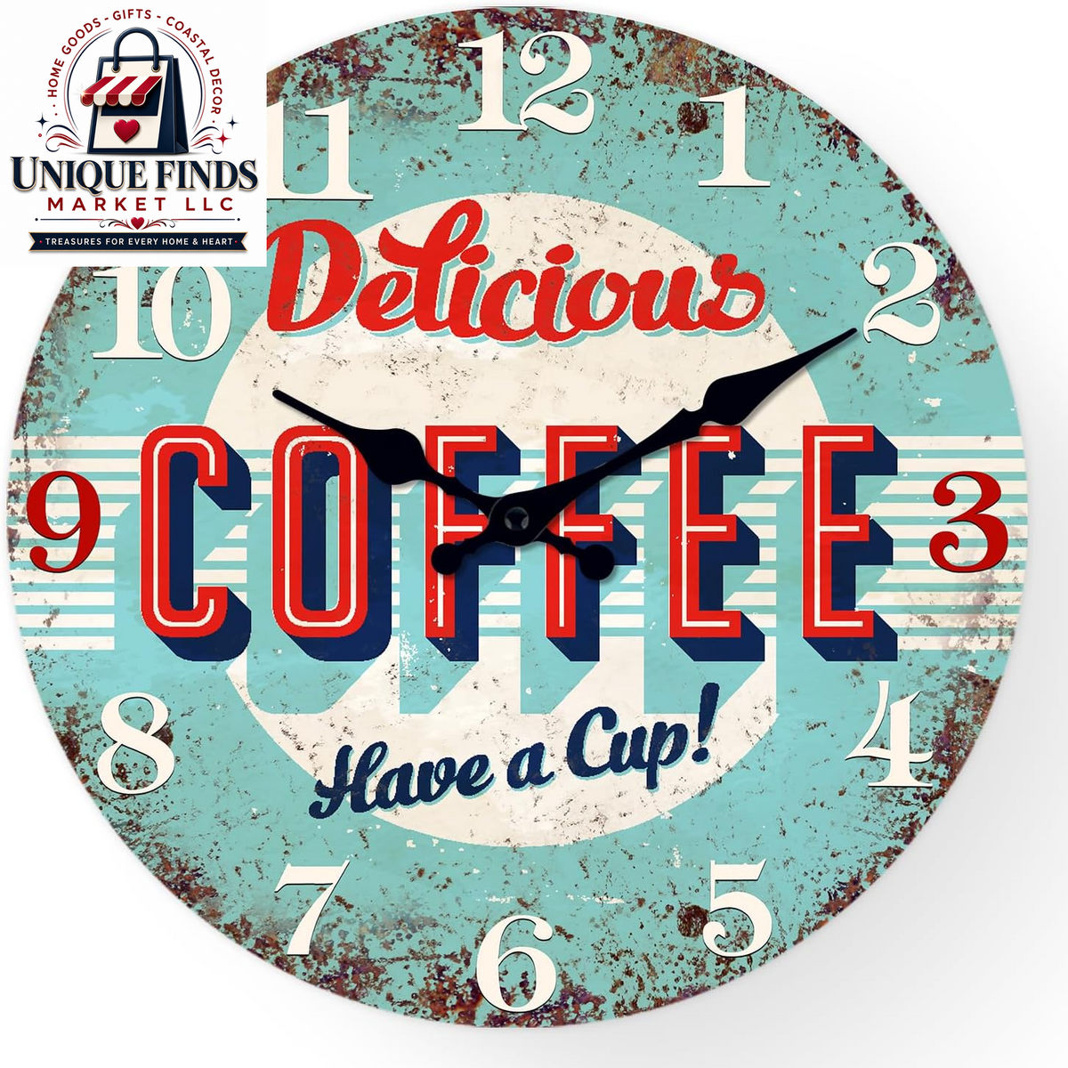 XFM 12-Inch Battery-Operated Rustic Farmhouse Wall Clock with Silent Mechanism