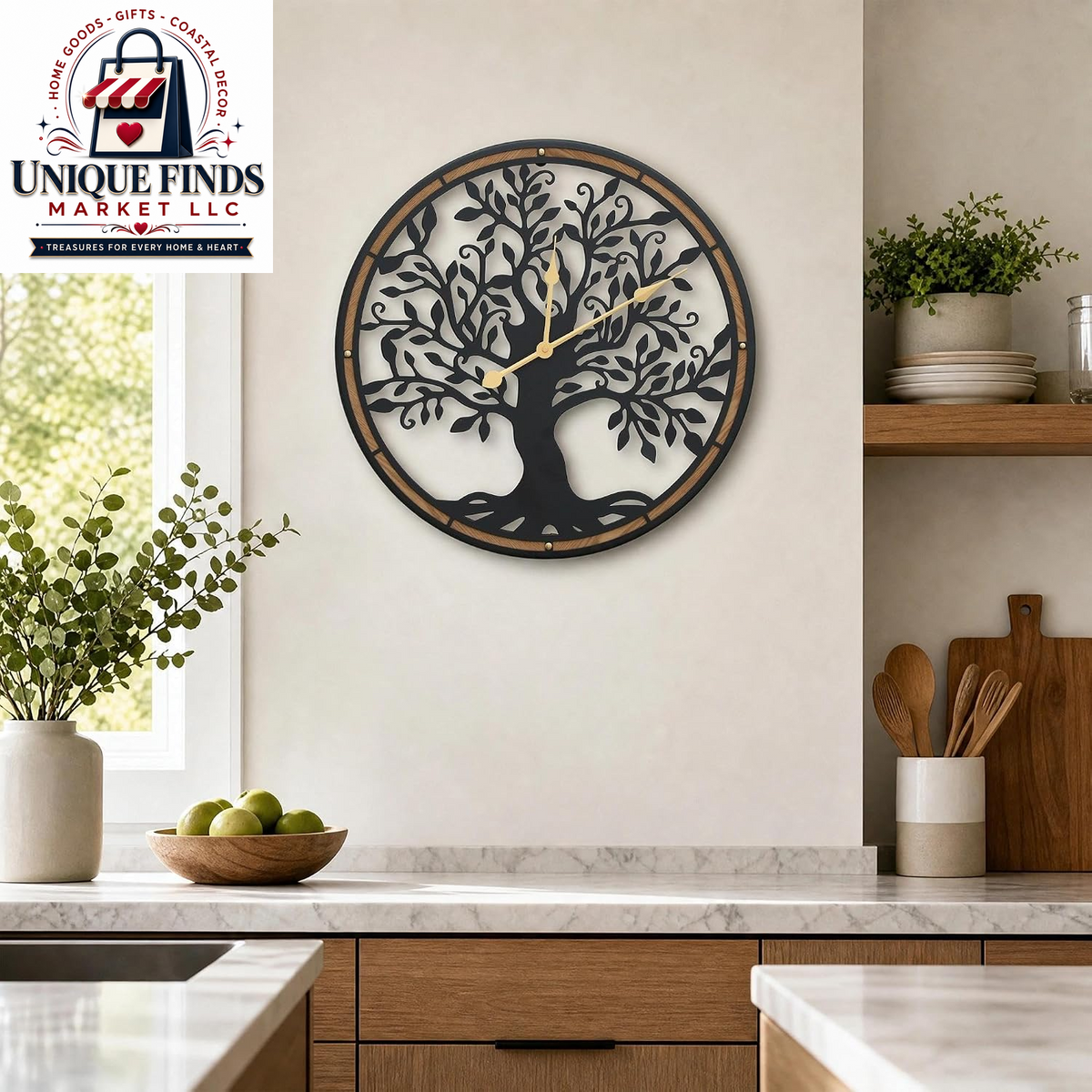 Micasso Decorative Large Wall Clock: 24-Inch Tree of Life, Battery Operated