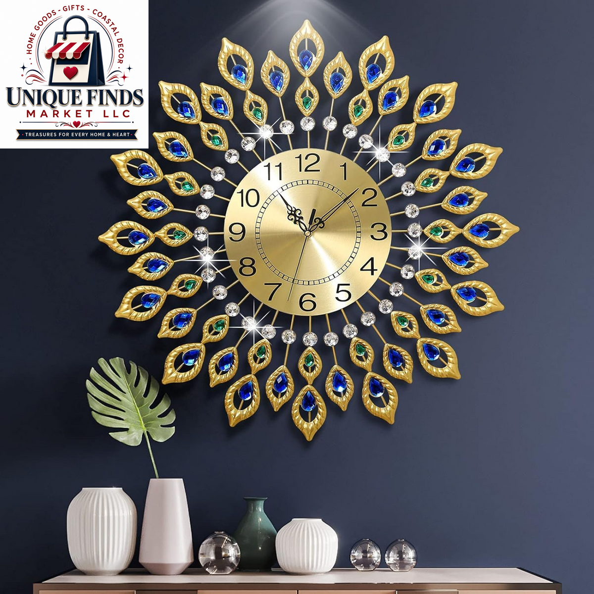 Large 28-Inch Silent Non-Ticking Peacock Wall Clock - 3D Luxury Decorative Timepiece for Living Room, Bedroom, and Dining Room Decor