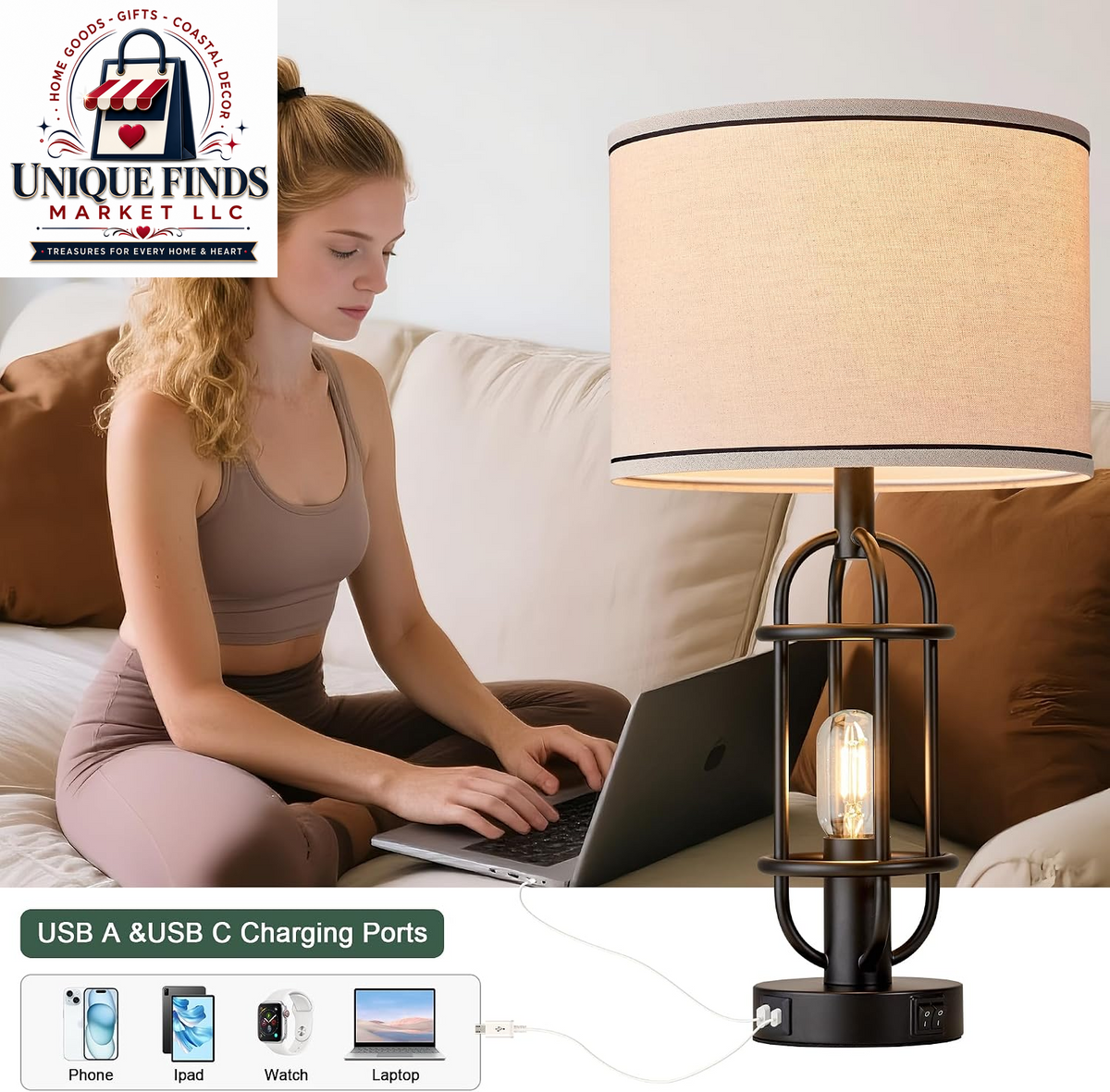 Reaketon 22.3-Inch Black Farmhouse Table Lamps for Living Room - Set of 2