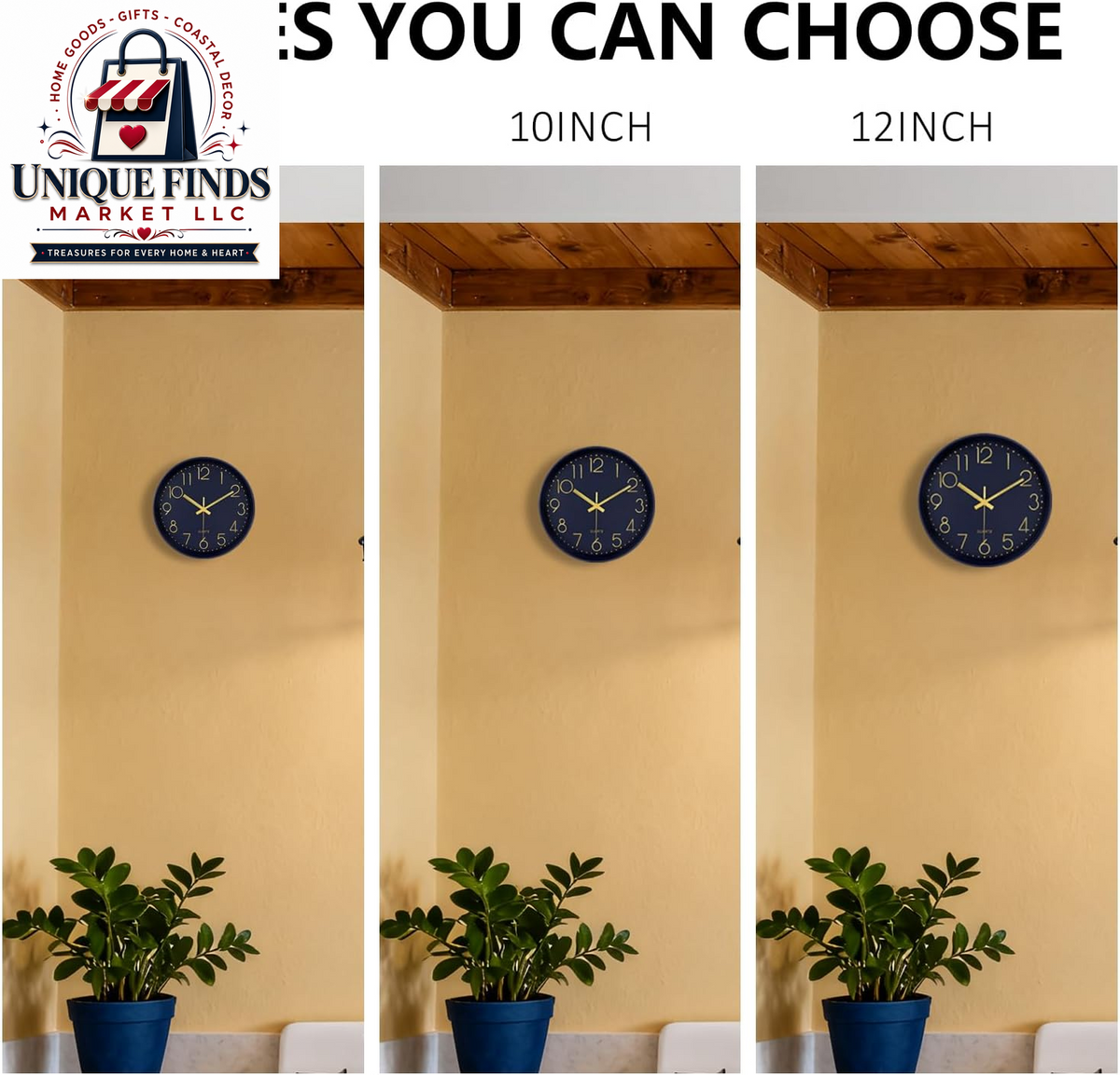 Contemporary 12-Inch Silent Wall Clock with Large Numerals, Battery Operated Non-Ticking Quartz Timepiece Featuring Tempered Glass for Living Room, Bedroom, Office, and Kitchen in Navy Blue