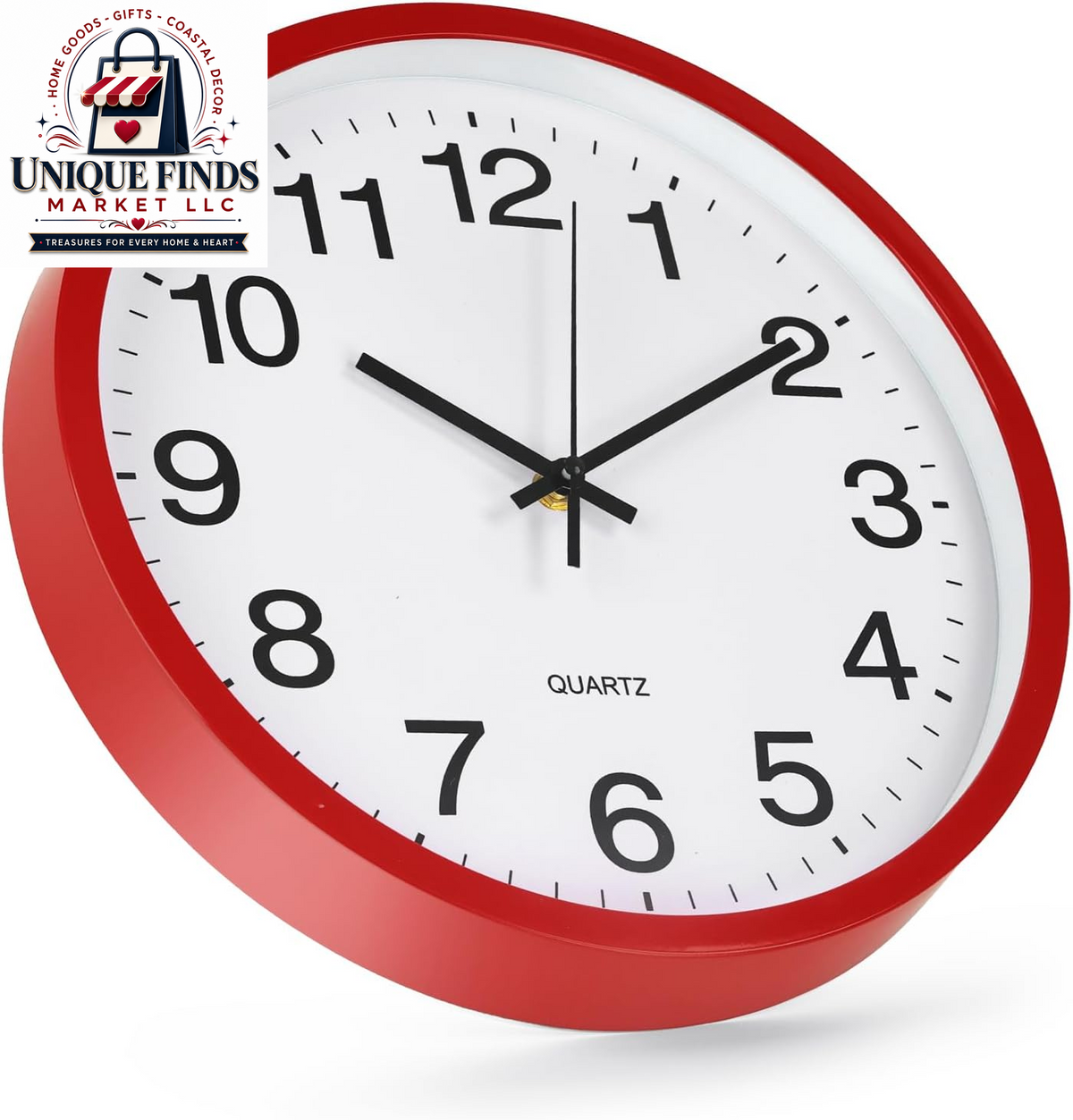 Modern Round Plastic Wall Clock with Silent Quartz Movement - 12 Inch Non-Ticking Decor for Home, Office, School, Living Room, Bedroom, and Kitchen (Red)