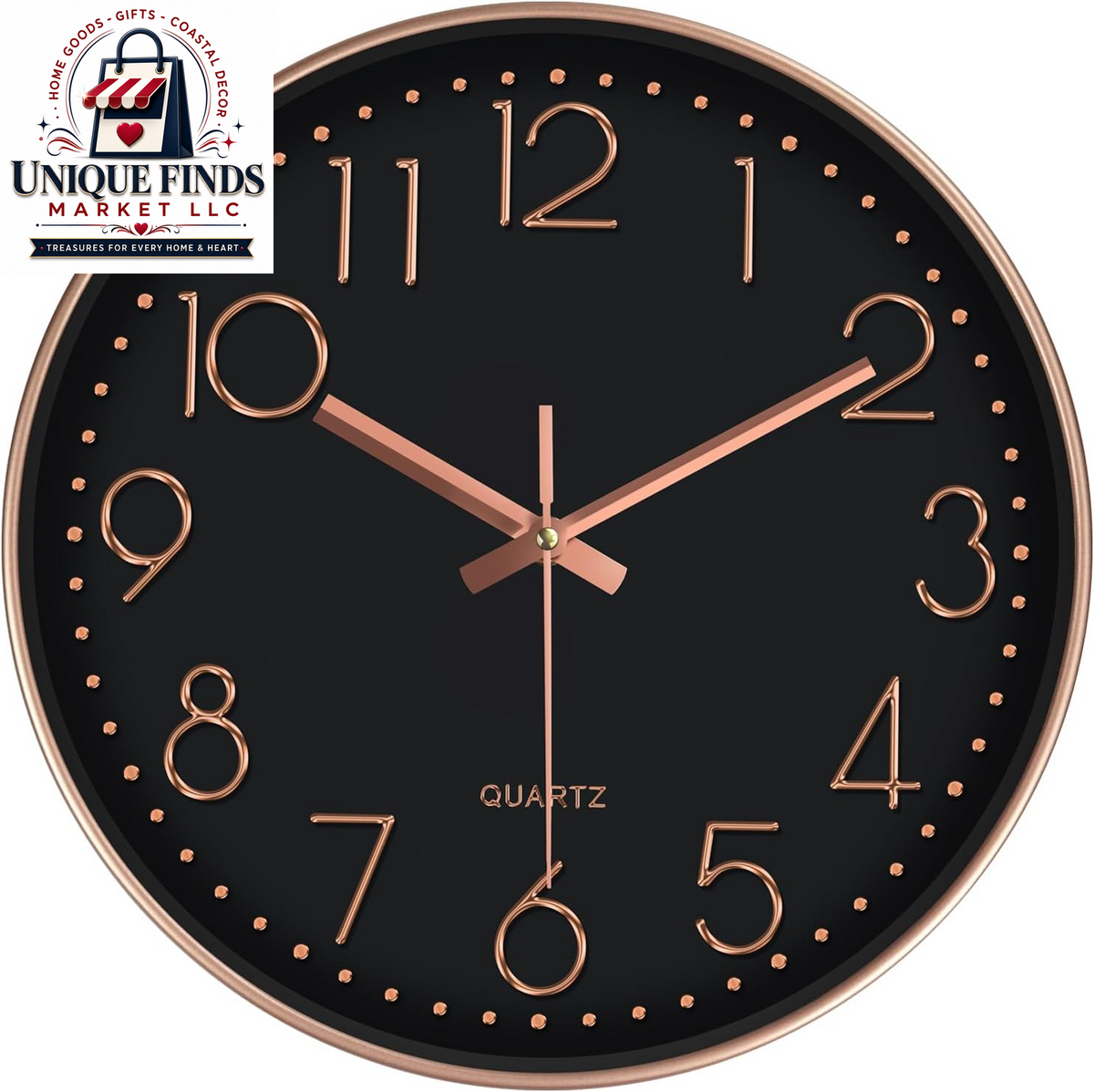 Contemporary 12-Inch Silent Wall Clock with Large Numerals, Battery Operated Non-Ticking Quartz Timepiece Featuring Tempered Glass for Living Room, Bedroom, Office, and Kitchen in Navy Blue