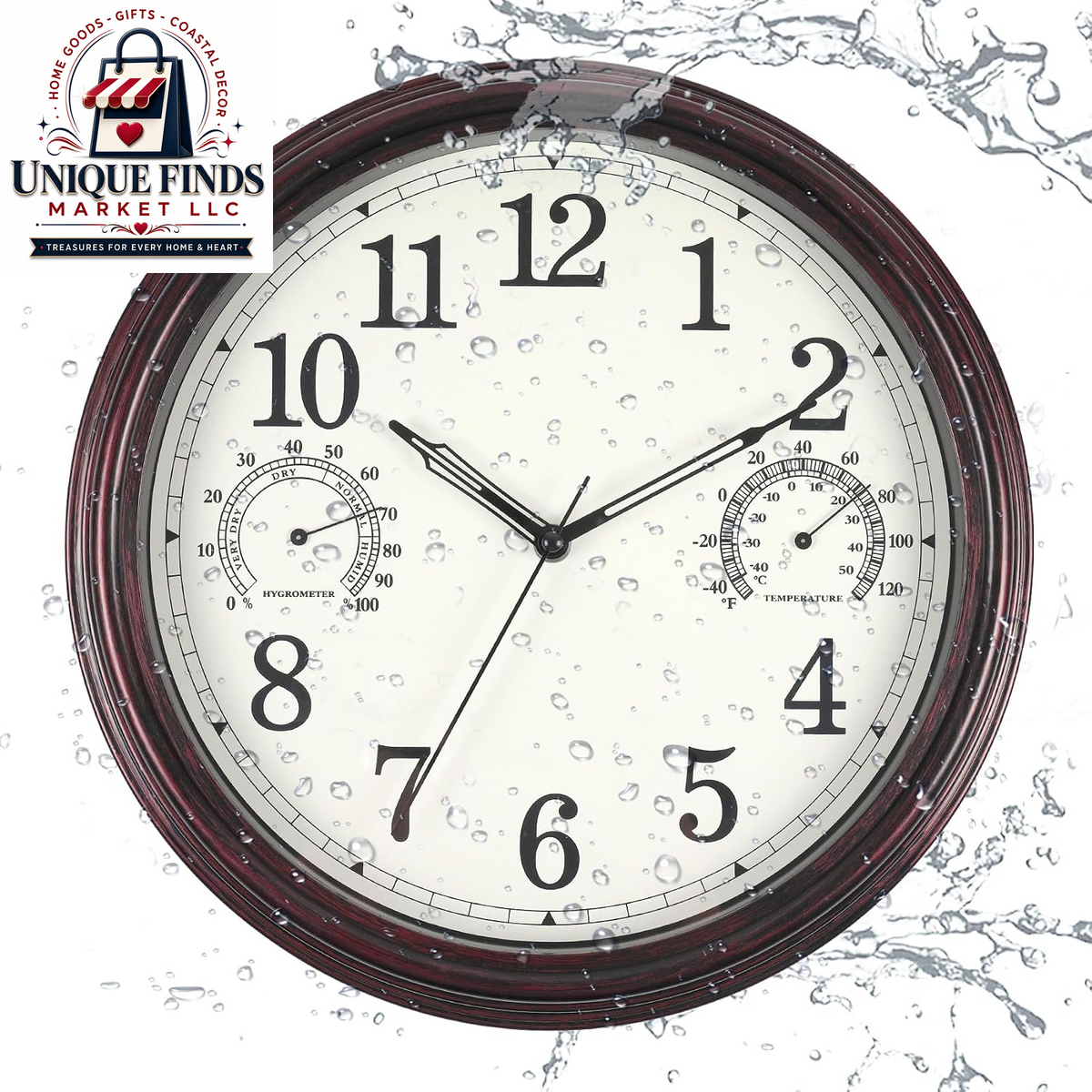 16-Inch Waterproof Outdoor Wall Clock with Temperature Display for Patio and Garden Use