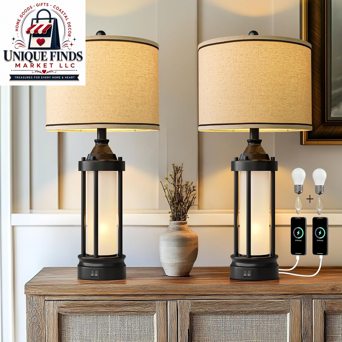 Set of 2 Modern 23.75" Table Lamps for Living Room and Bedroom Nightstands