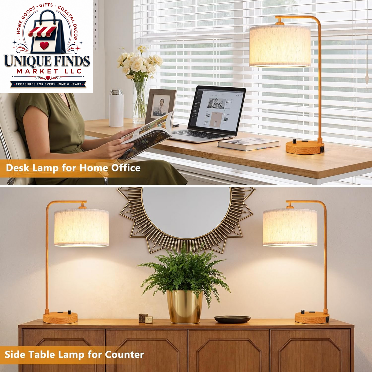 Set of 2 Fully Dimmable Wood Paint Bedside Lamps for Nightstands