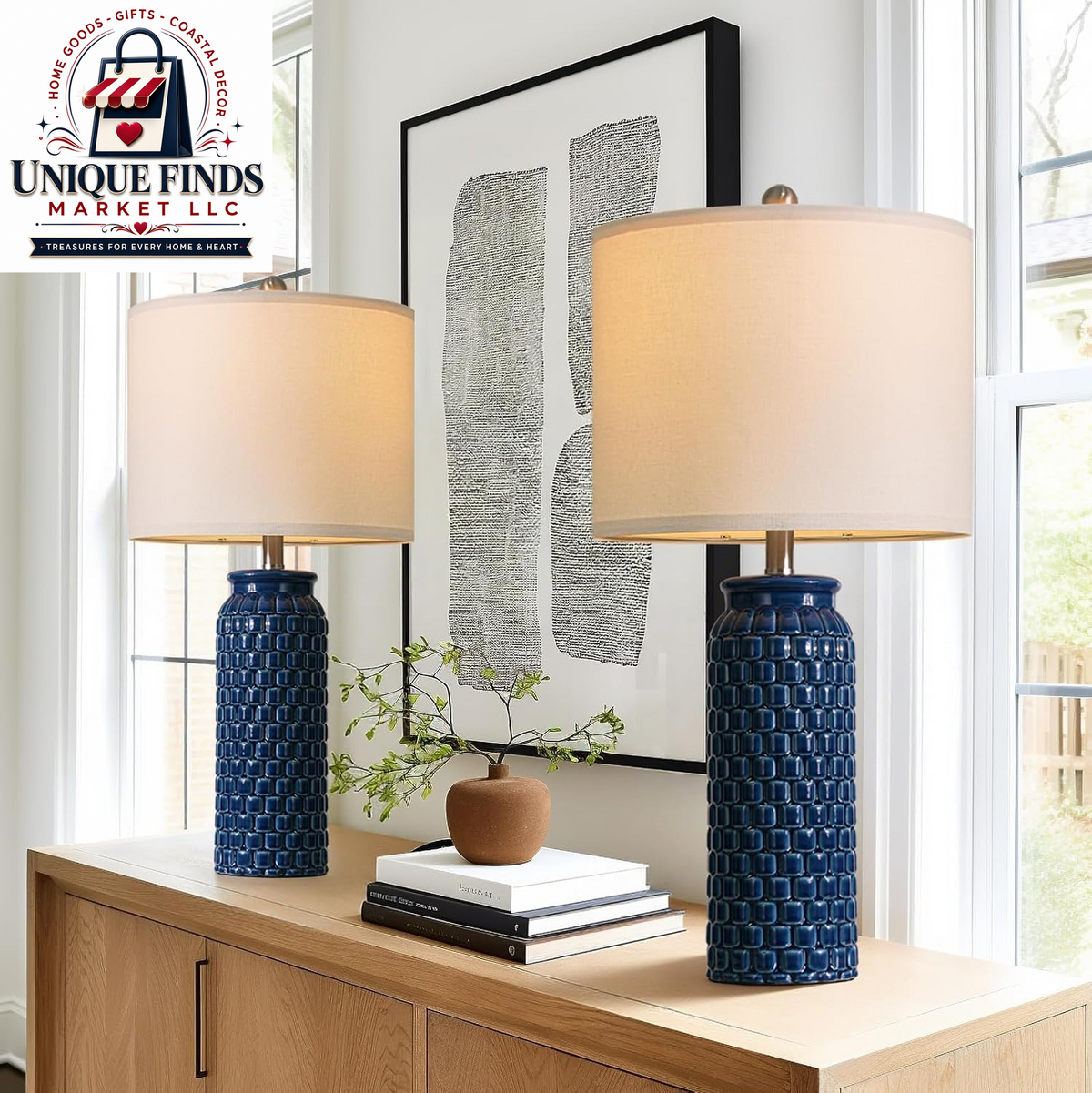 Usumkky 20.5-Inch Ceramic Table Lamp Set of 2 - Modern Farmhouse and Boho Design, Ideal for Bedroom Nightstands and Living Room End Tables, Compact Desk Lamps in Cream
