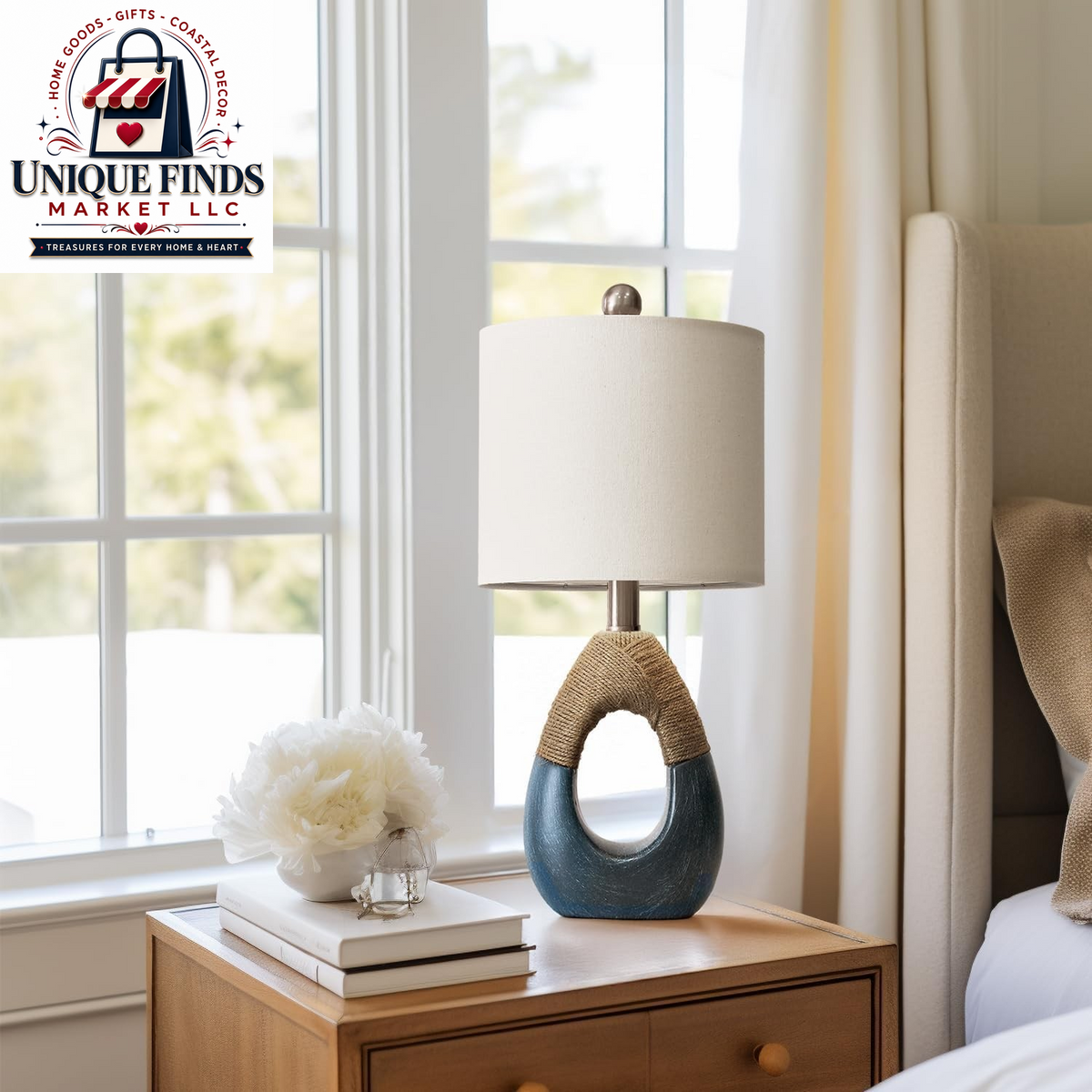 19 Inch Boho Table Lamps Set of 2 Blue Bedroom Living Room End Table Lamps