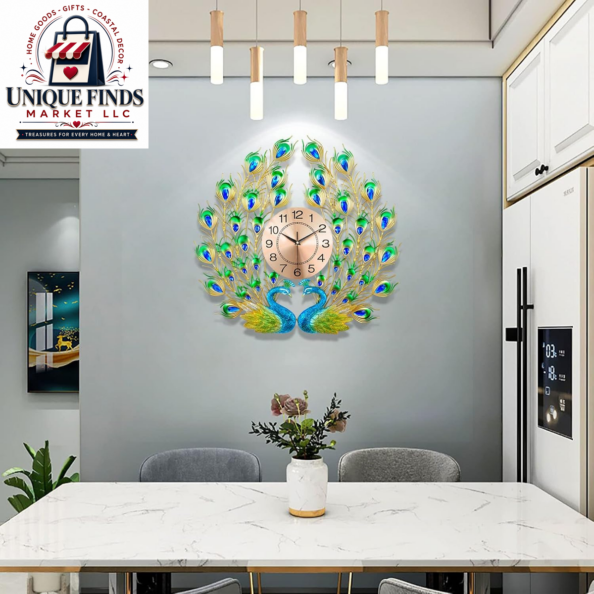 Large 28-Inch Silent Non-Ticking Peacock Wall Clock - 3D Luxury Decorative Timepiece for Living Room, Bedroom, and Dining Room Decor