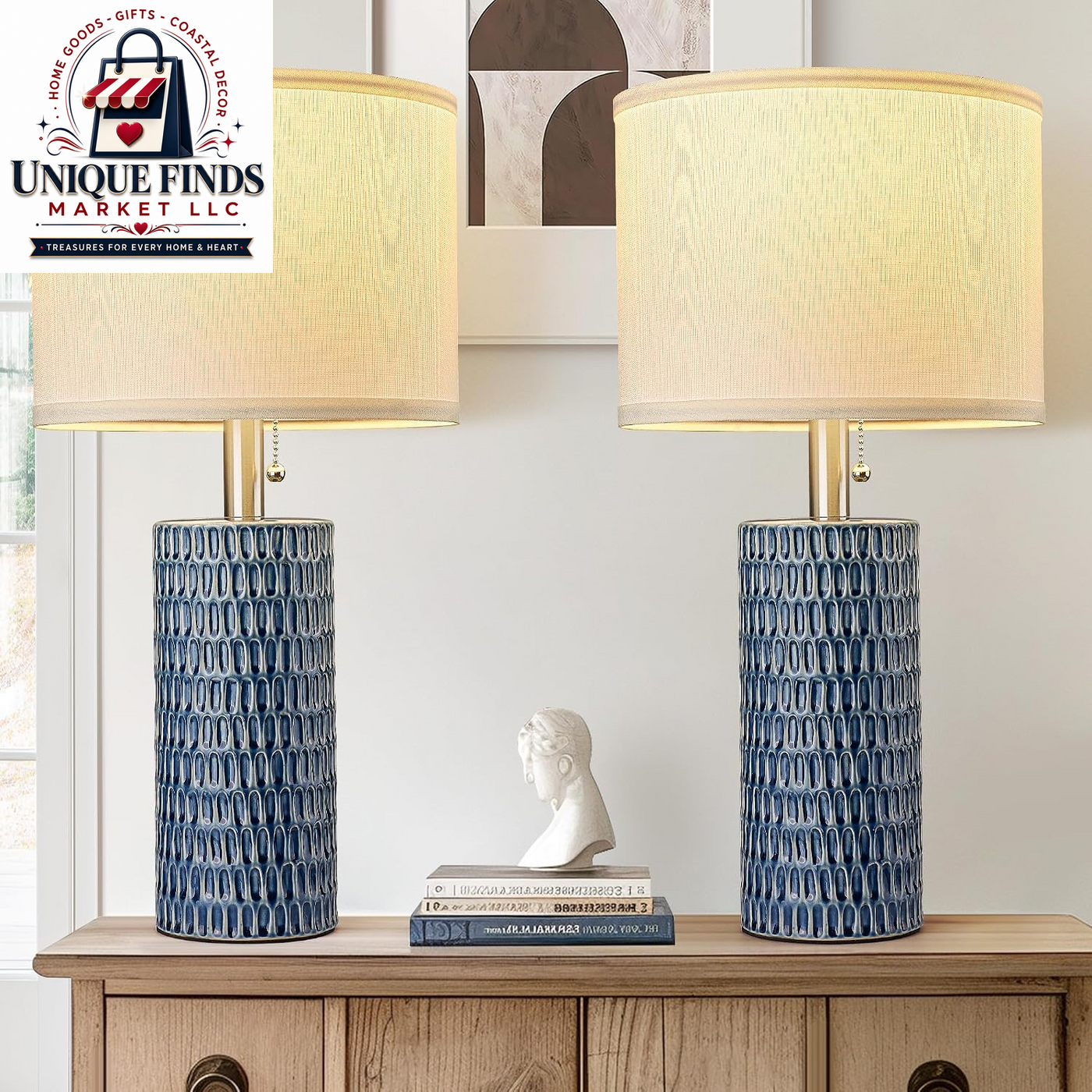Reaketon 20” Modern Table Lamps Set of 2, Lamps for Bedroom, Blue