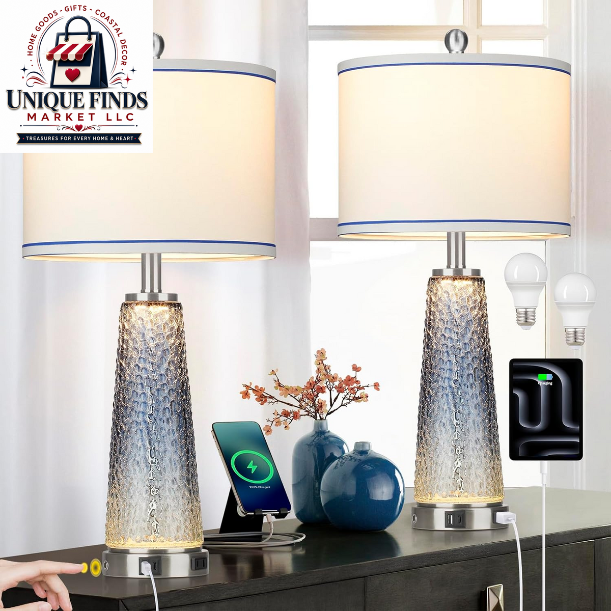 26" Coastal Table Lamps for Living Room and Modern Bedside Lighting Solutions for Bedrooms