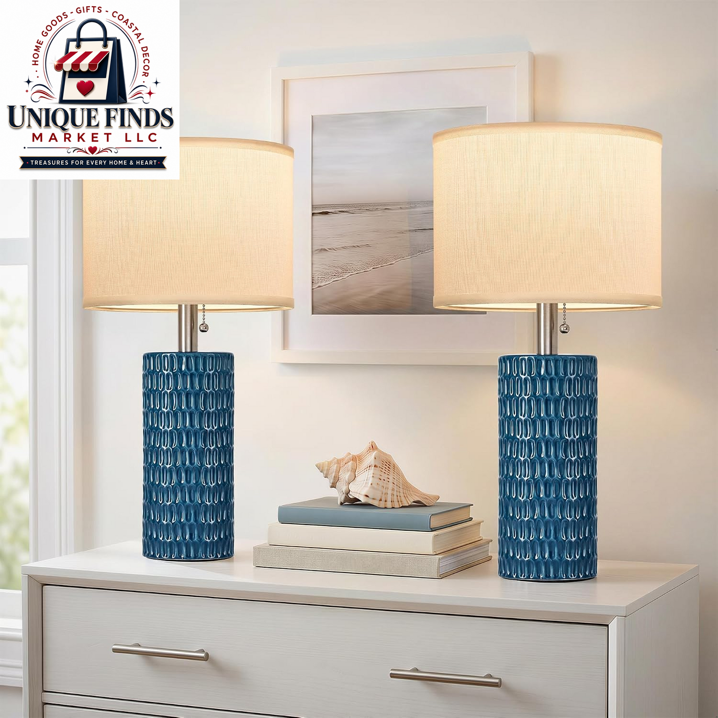 Reaketon 20” Modern Table Lamps Set of 2, Lamps for Bedroom, Blue