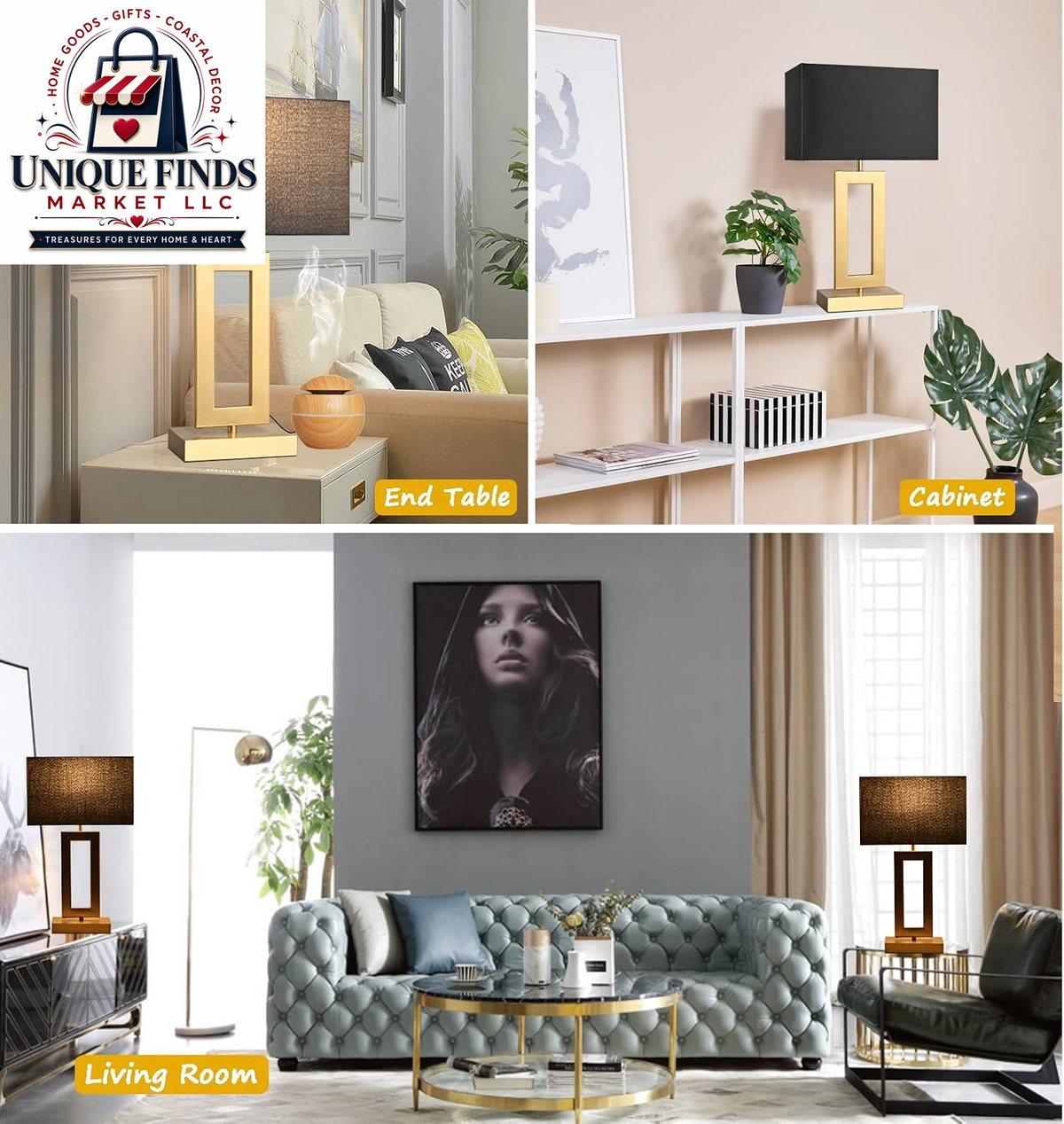 Set of 2 Modern 22'' Black and Gold Touch Control Table Lamps with USB Ports, 3-Way Dimmable Function and LED Bulbs Included, Ideal for Bedrooms and Living Room End Tables