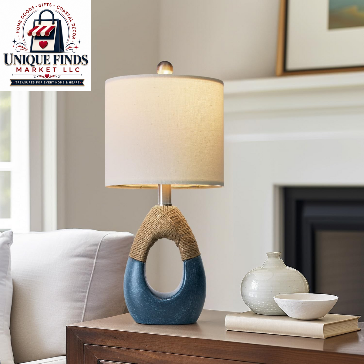 19 Inch Boho Table Lamps Set of 2 Blue Bedroom Living Room End Table Lamps