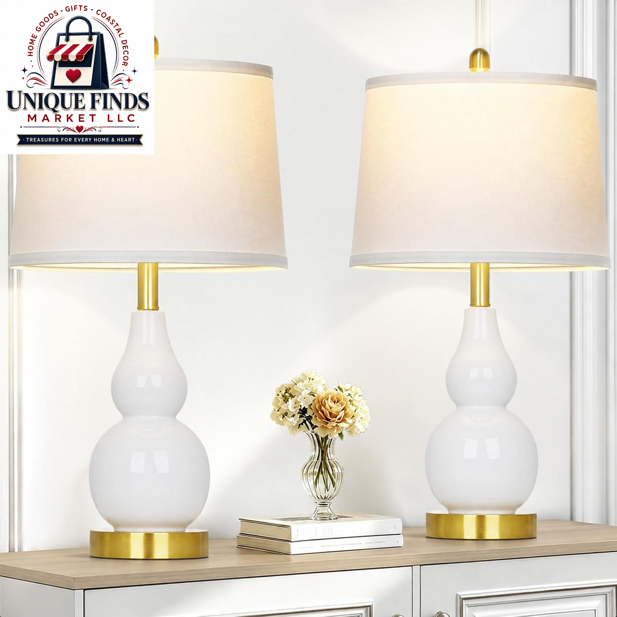 Rinweey Set of 2 Double Gourd Ceramic Table Lamps, Modern Red Bedside Lighting for Bedroom and Living Room (Bulb Included)