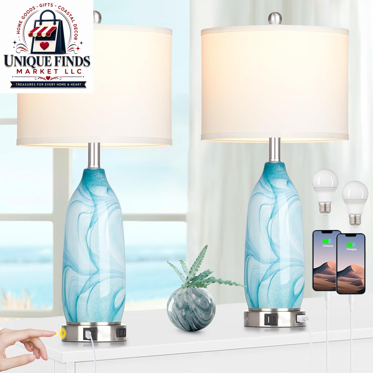 26" Coastal Table Lamps for Living Room and Modern Bedside Lighting Solutions for Bedrooms
