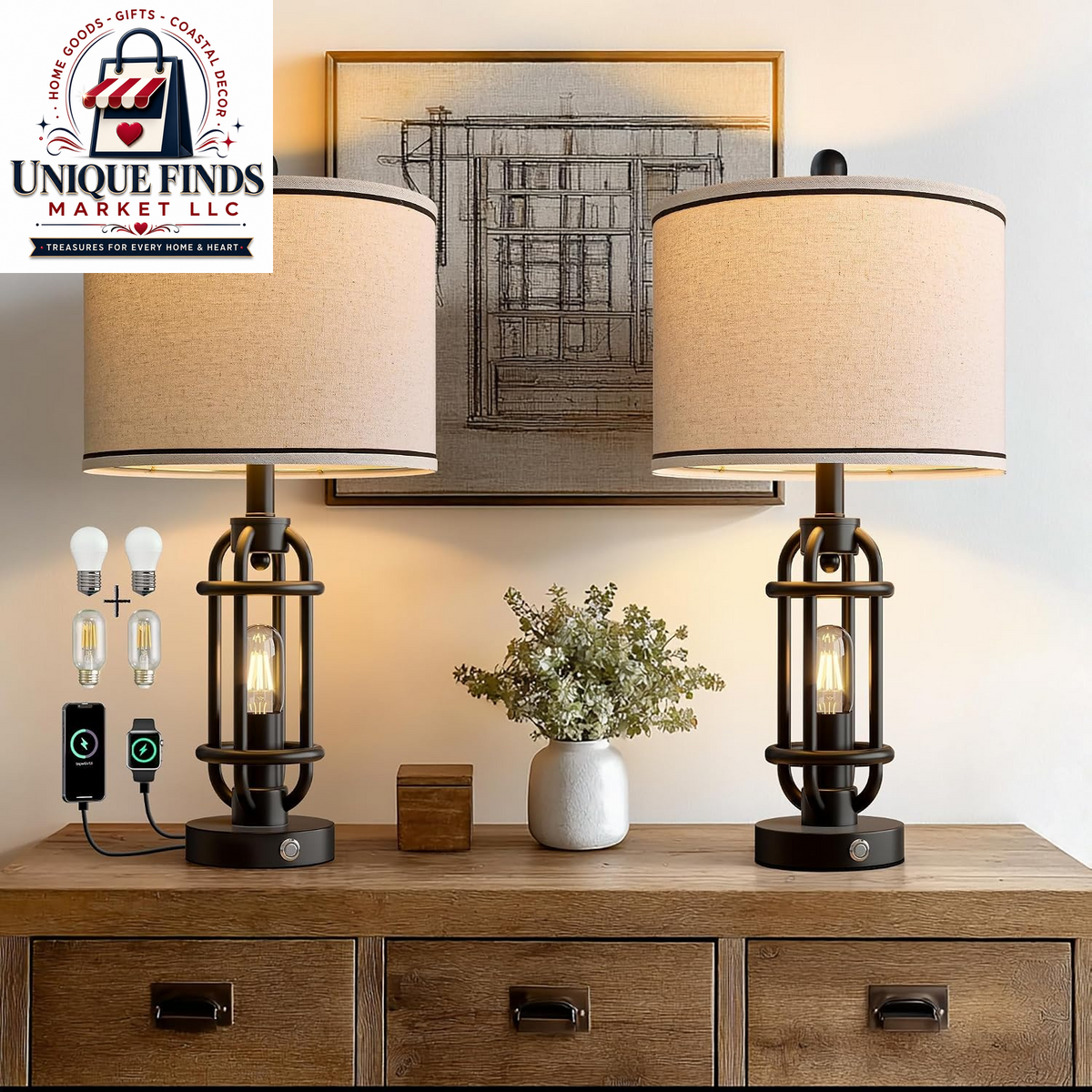Set of 2 Modern 23.75" Table Lamps for Living Room and Bedroom Nightstands