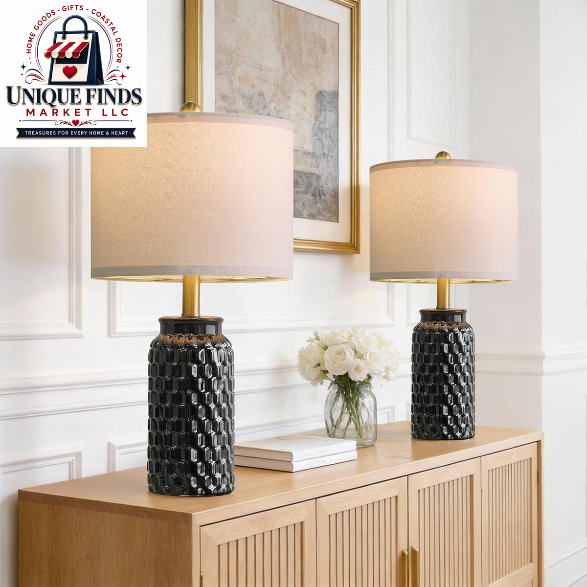 Usumkky 20.5-Inch Ceramic Table Lamp Set of 2 - Modern Farmhouse and Boho Design, Ideal for Bedroom Nightstands and Living Room End Tables, Compact Desk Lamps in Cream