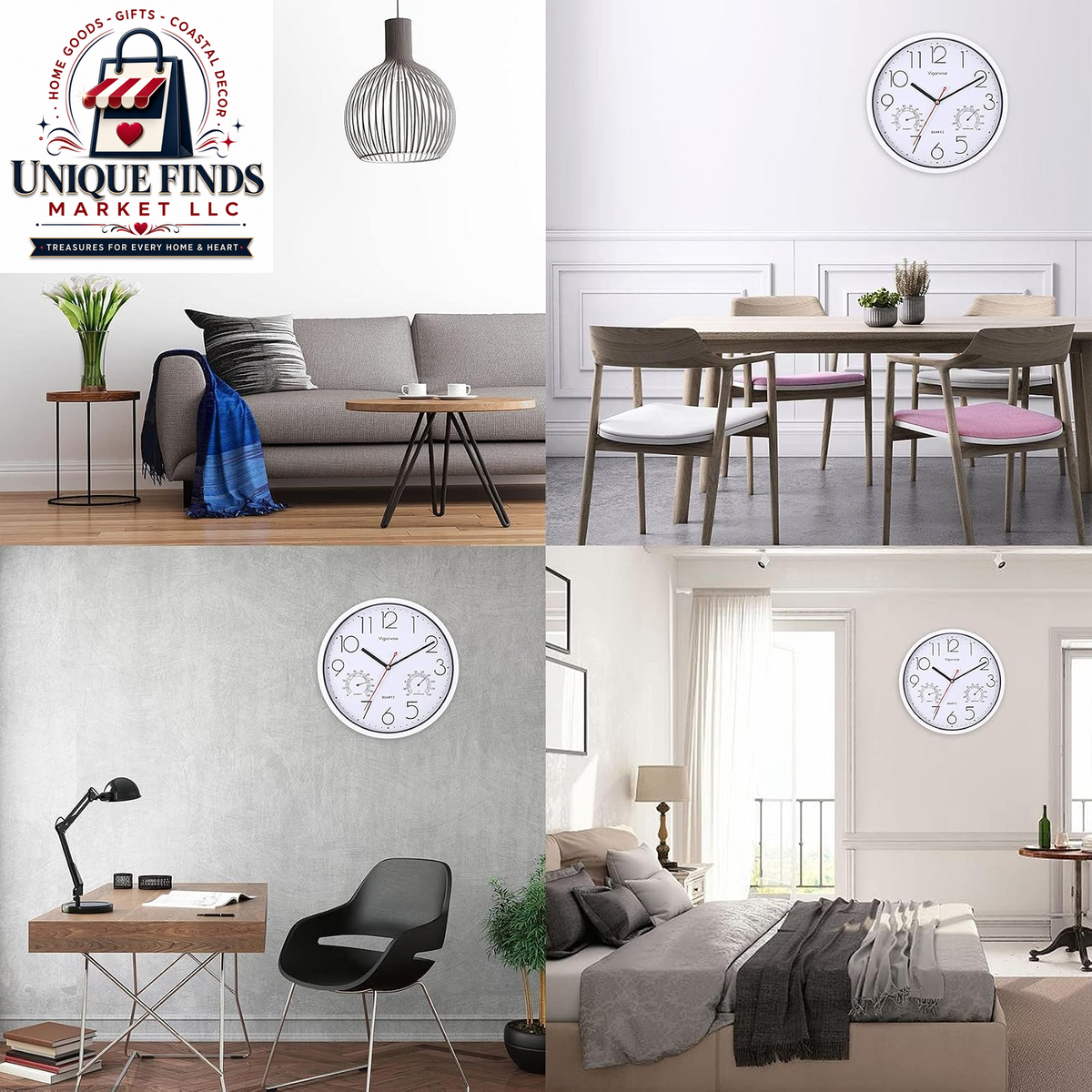 12-Inch Silent White Wall Clock with Integrated Temperature Display