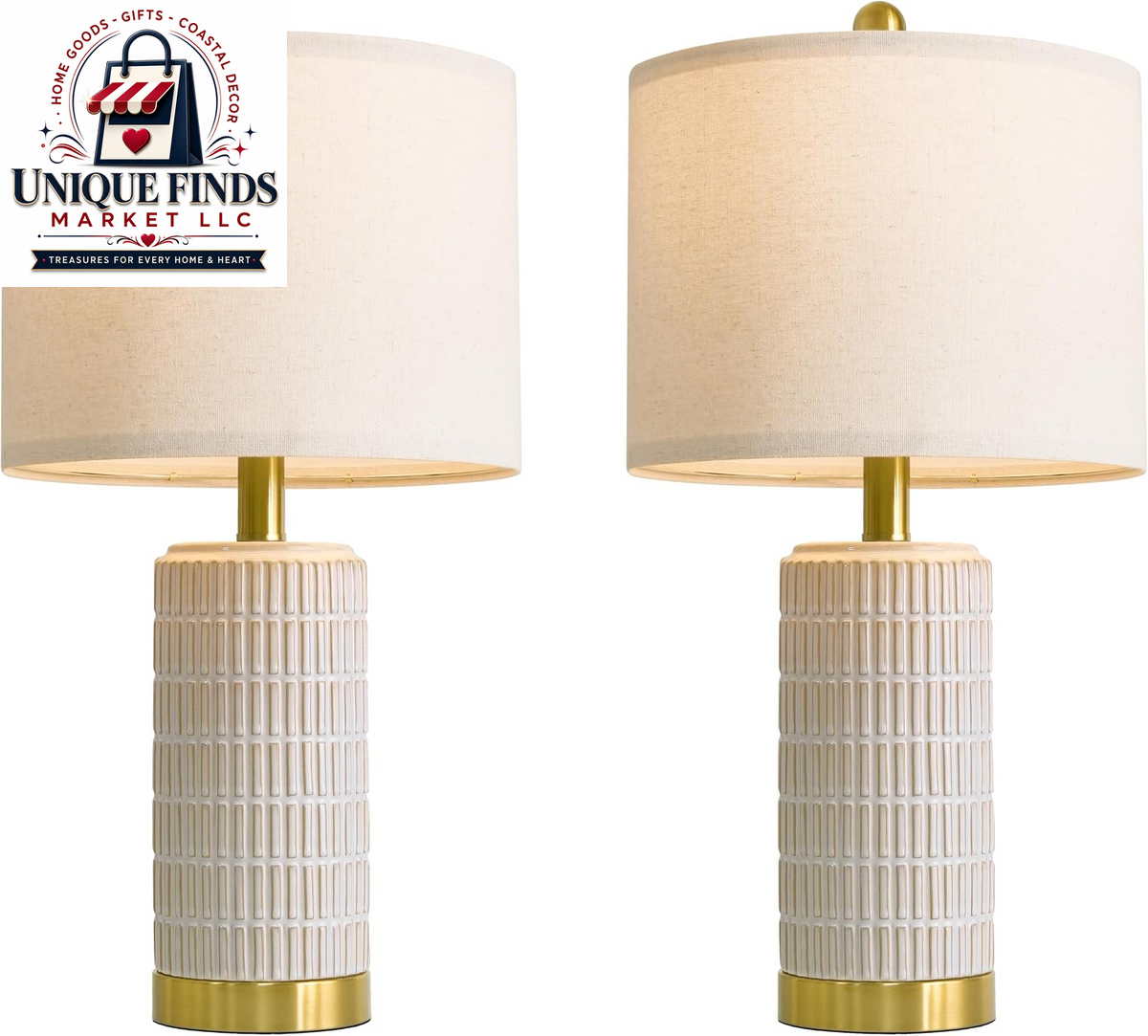 Pokat Set of 2 Ceramic Table Lamps, 21.5'' White, Ideal for Bedroom and Living Room