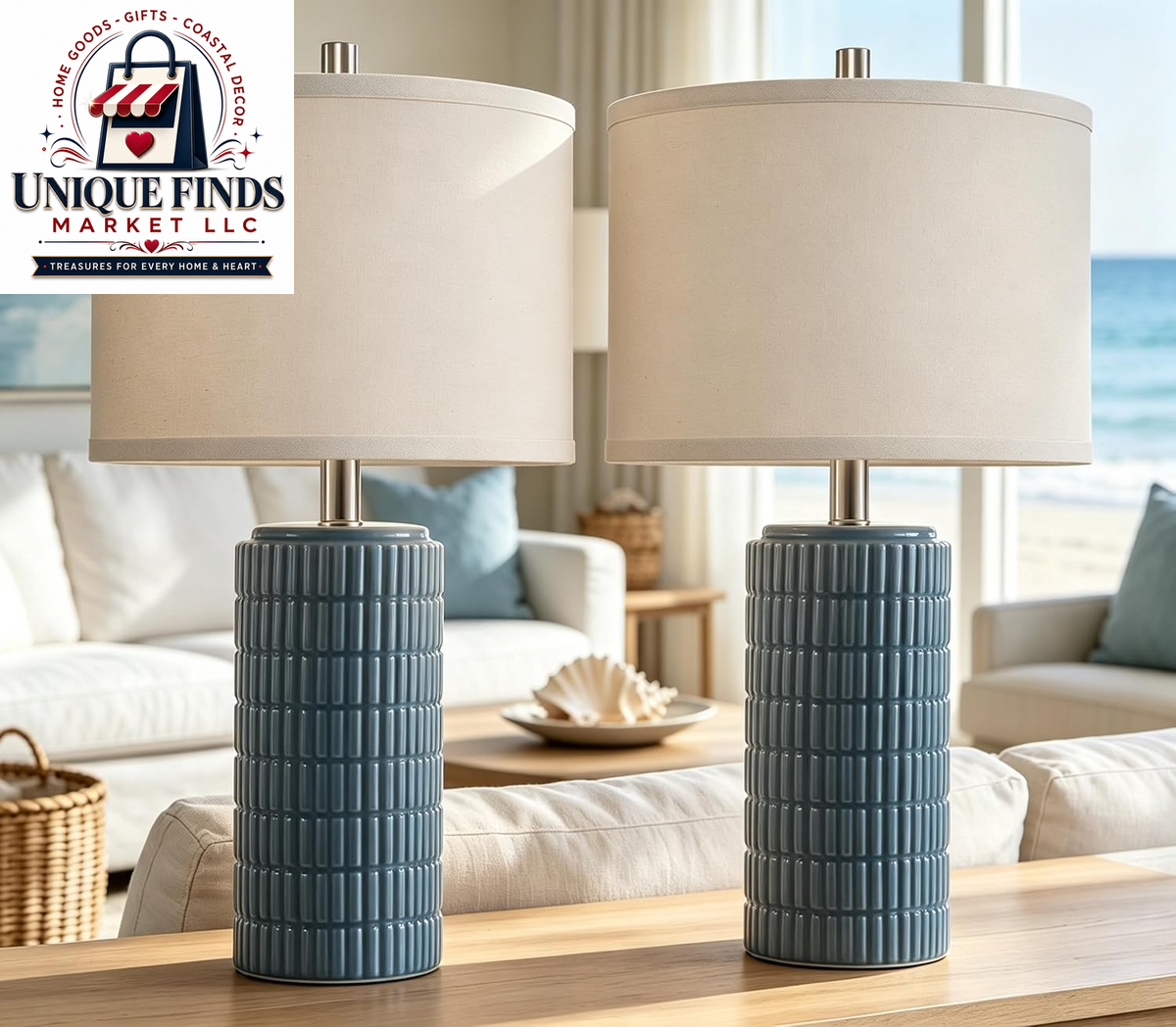 AIEAMPDO 23-Inch Set of 2 Farmhouse Ceramic Table Lamps for Living Room Decor