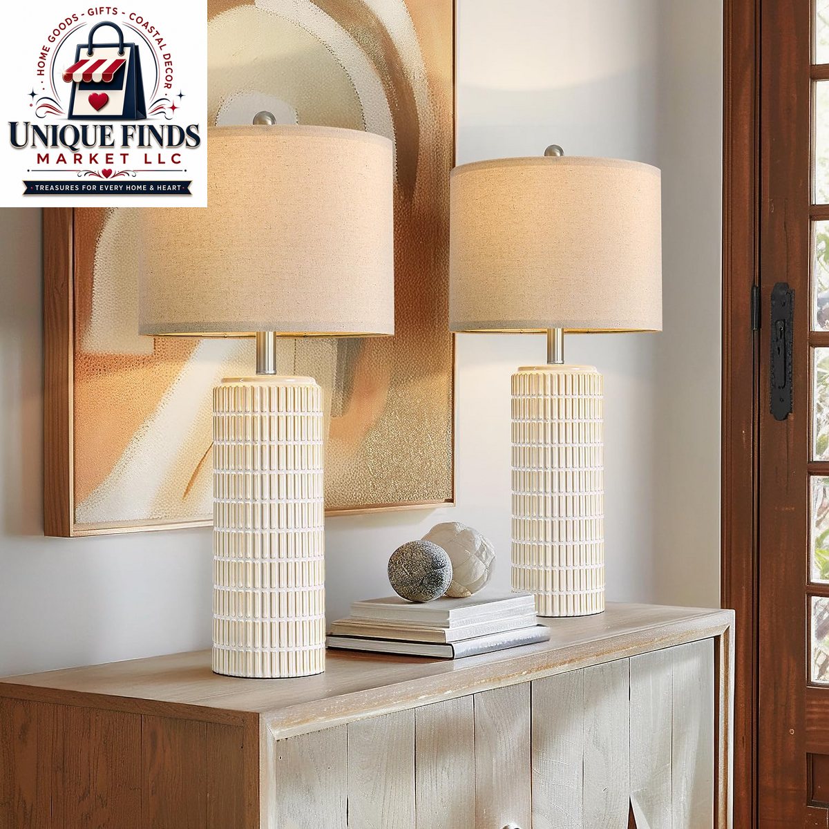 Pokat 23" Blue Ceramic Table Lamps - Set of 2, Traditional Farmhouse Bedside and Living Room Nightstand Lamps