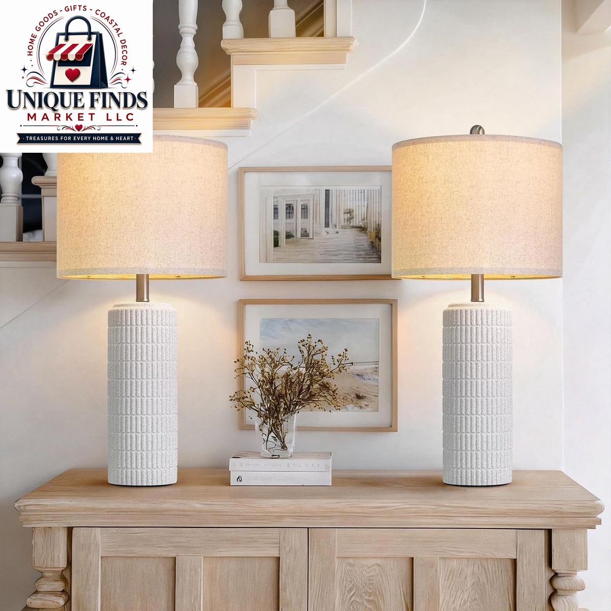 Pokat 23" Blue Ceramic Table Lamps - Set of 2, Traditional Farmhouse Bedside and Living Room Nightstand Lamps