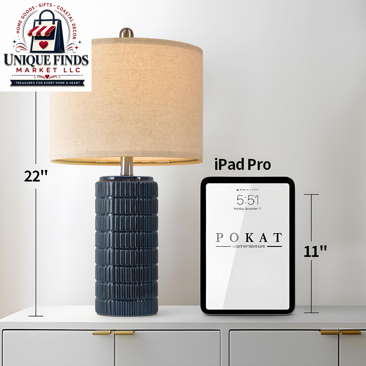 Pokat 23" Blue Ceramic Table Lamps - Set of 2, Traditional Farmhouse Bedside and Living Room Nightstand Lamps