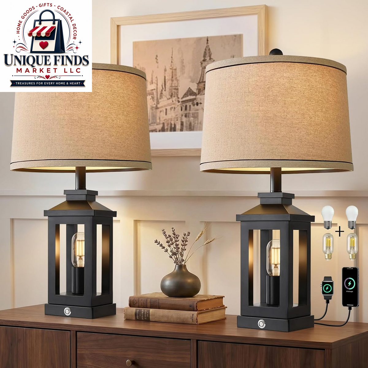 Set of 2 Modern 23.75" Table Lamps for Living Room and Bedroom Nightstands
