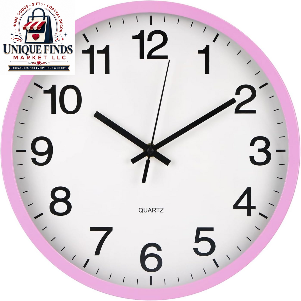 Silent Quartz Movement Wall Clock - Modern Round Plastic Design for Home, Office, School, Living Room, Bedroom, Kitchen (Pink, 12 Inch)