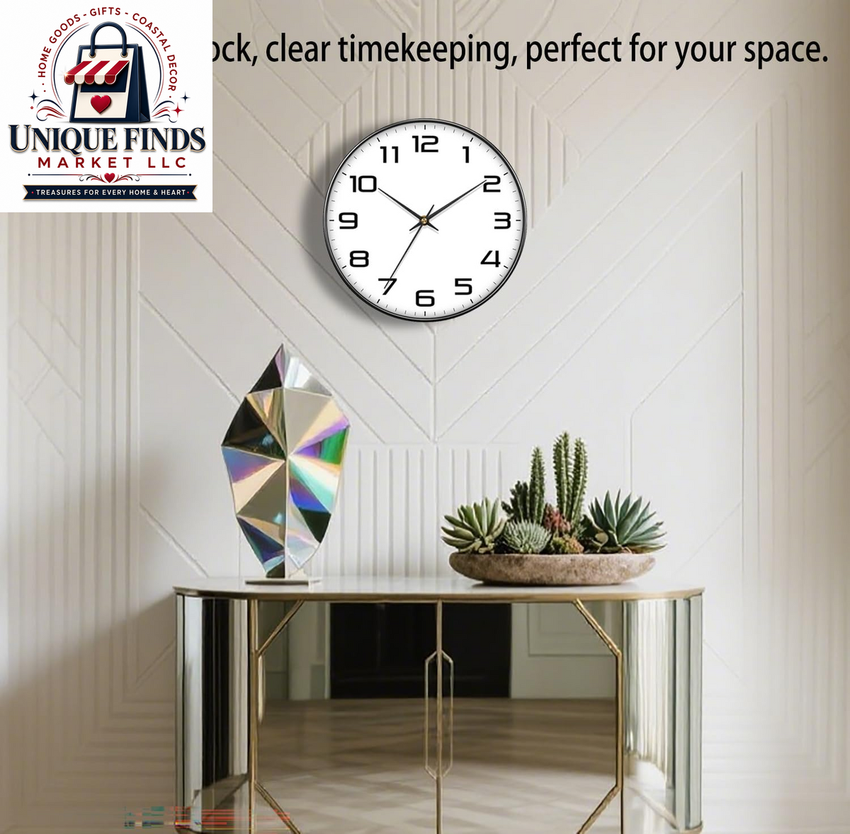 Contemporary 12-Inch Battery-Operated Silent Quartz Wall Clock with Large Easy-to-Read Numbers and Tempered Glass for Home and Office Decor