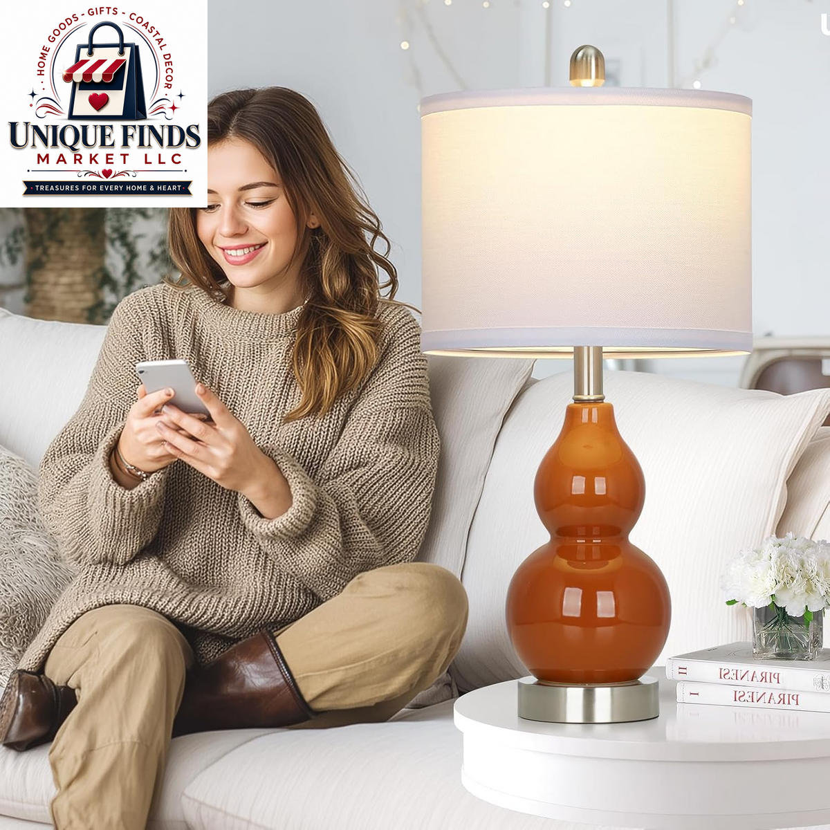 Rinweey Set of 2 Double Gourd Ceramic Table Lamps, Modern Red Bedside Lighting for Bedroom and Living Room (Bulb Included)