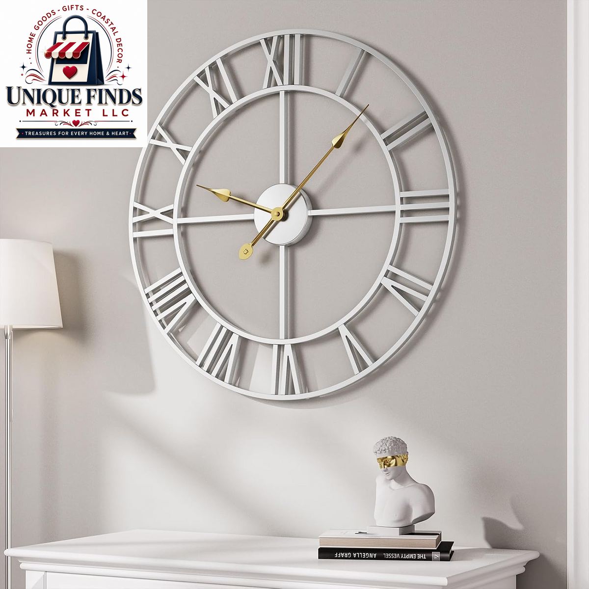 Cuspin 24-Inch Gold Metal Wall Clock for Elegant Living Room Decor