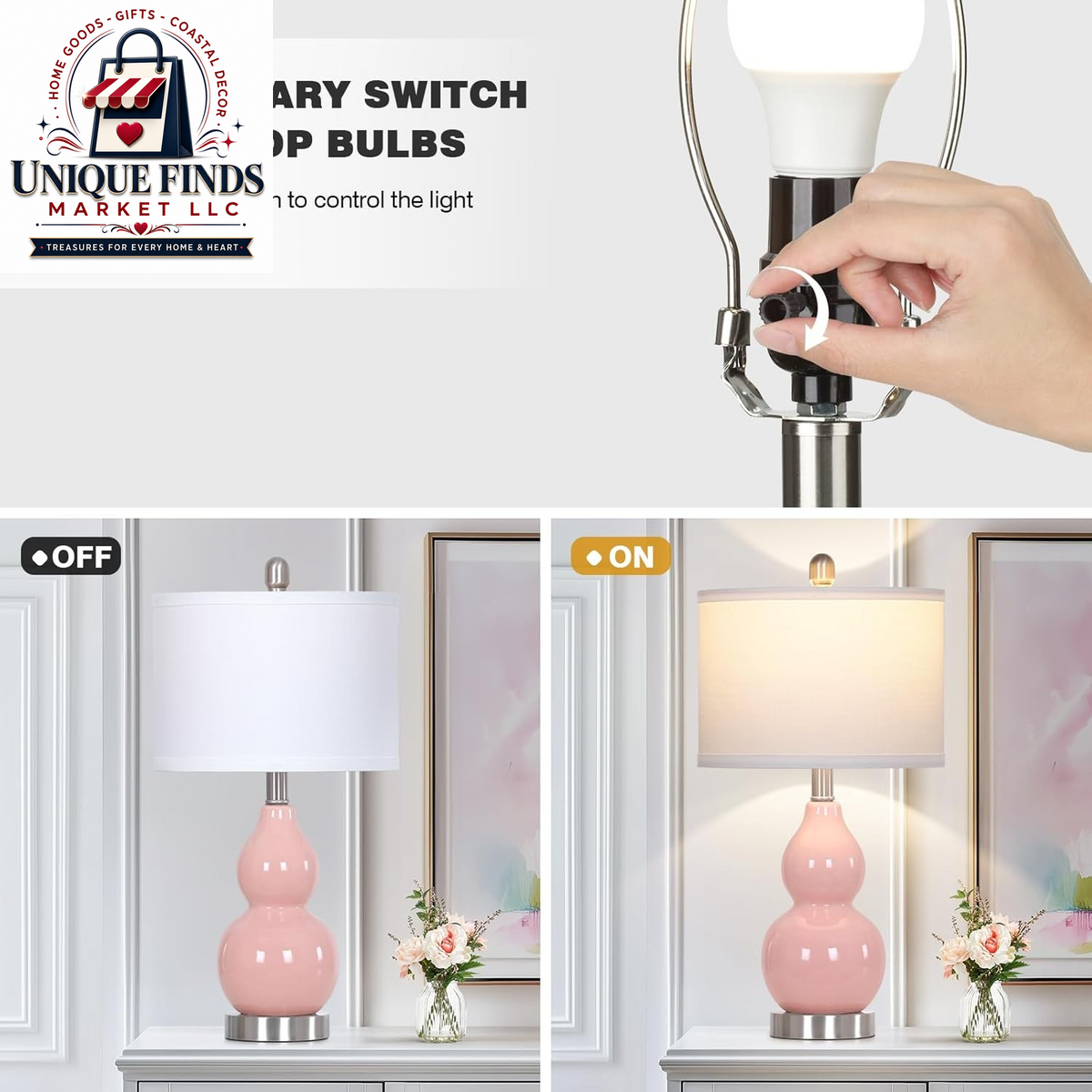 Double Gourd Ceramic Table Lamps Set of 2 Pink Bedside Nightstand Lamps Decor