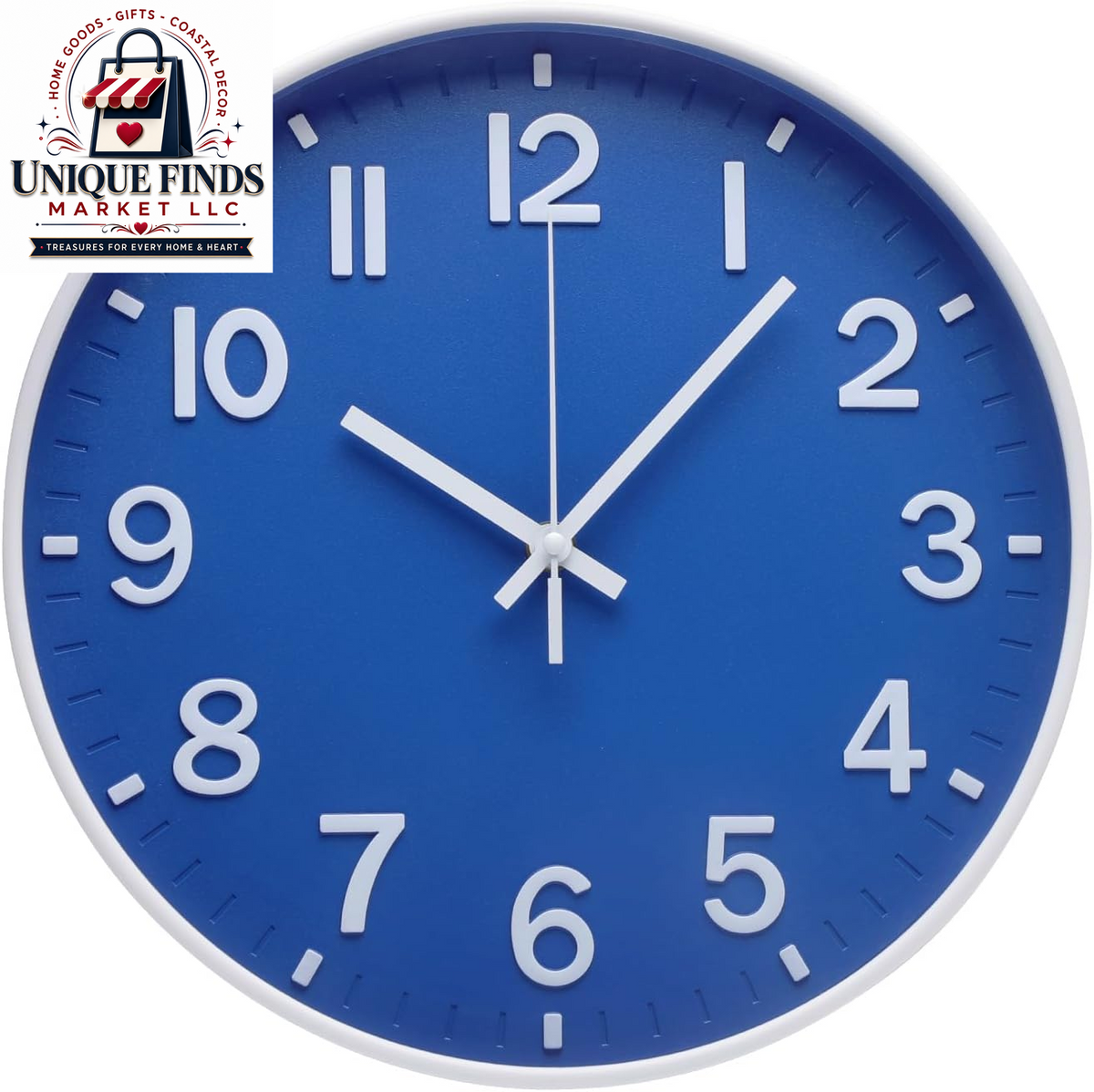 12-Inch Blue Modern Quartz Wall Clock - Silent Non-Ticking Battery Operated Decorative Timepiece for Living Room, Bedroom, Kitchen, and Office - Ideal Gift Option
