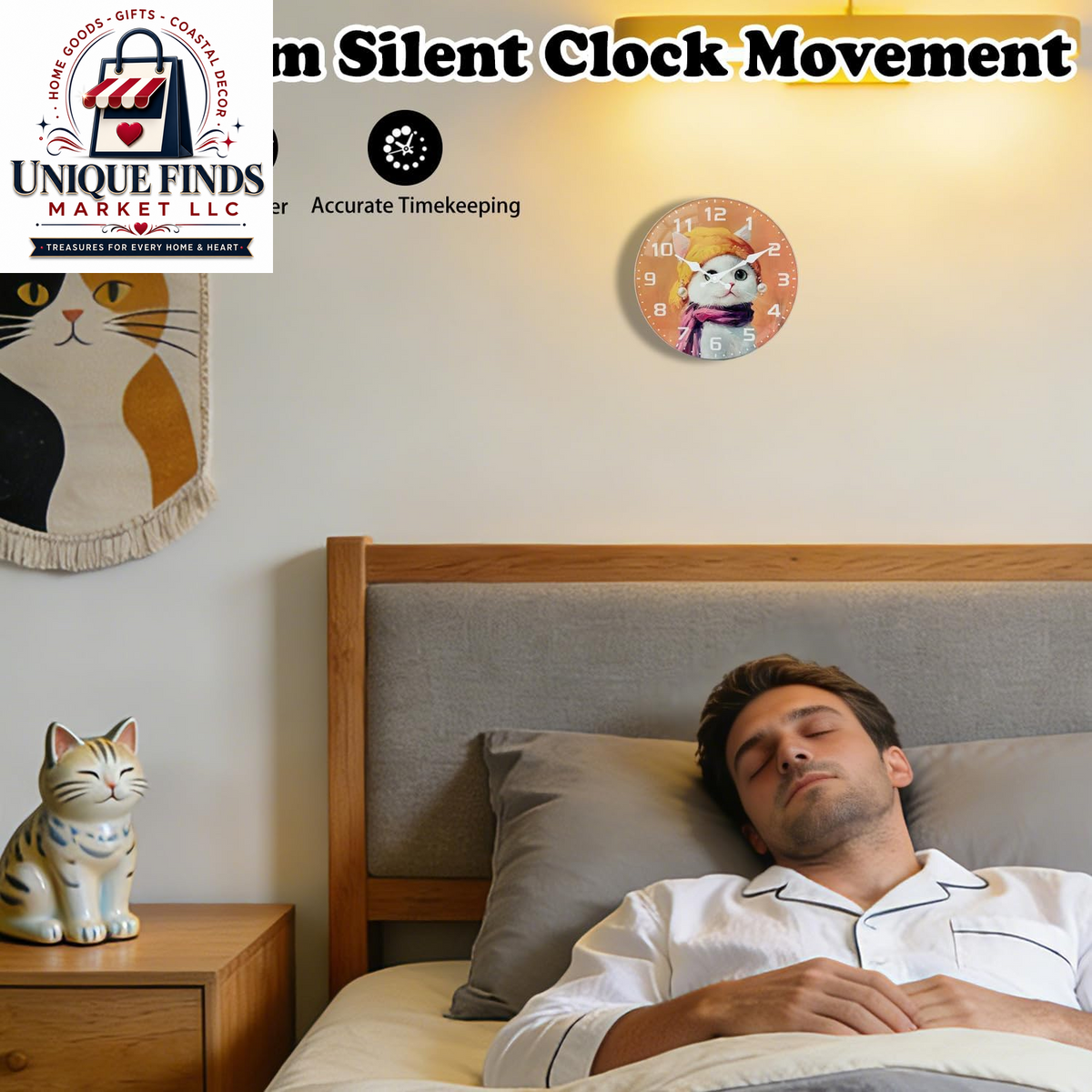 Elegant 8-Inch Cat-Themed Glass Wall Clock - Battery Operated, Silent Non-Ticking Analog Design for Home and Office Decor