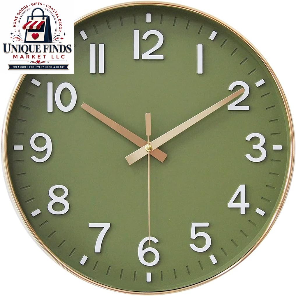 HZDHCLH 12-Inch Battery Operated Silent Wall Clock in Green